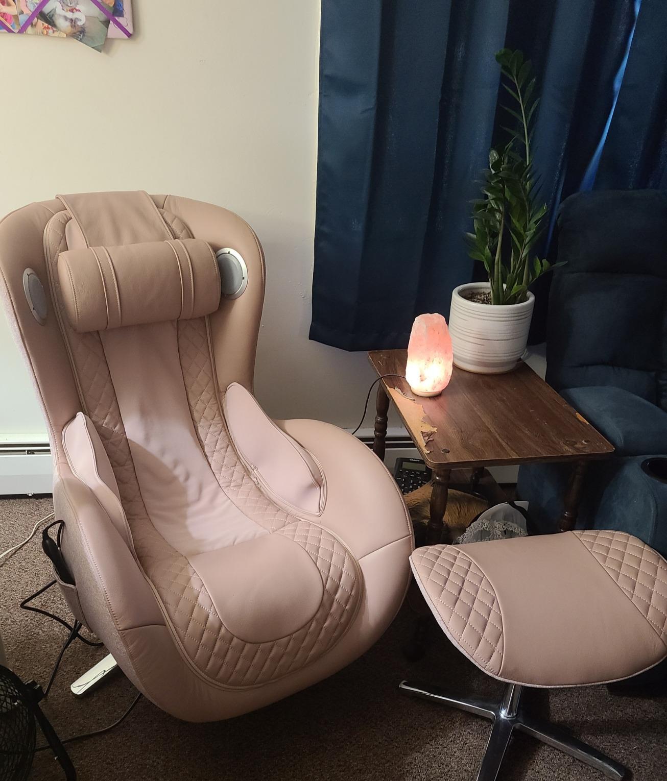 NOUHAUS Heated Classic Massage Chair Full Body and Spot Massaging Recliner with Ottoman, Bluetooth Speaker, in-Chair Charger. Portable Shiatsu Body Massager Chair (Caramel, Leather) customer photo 2