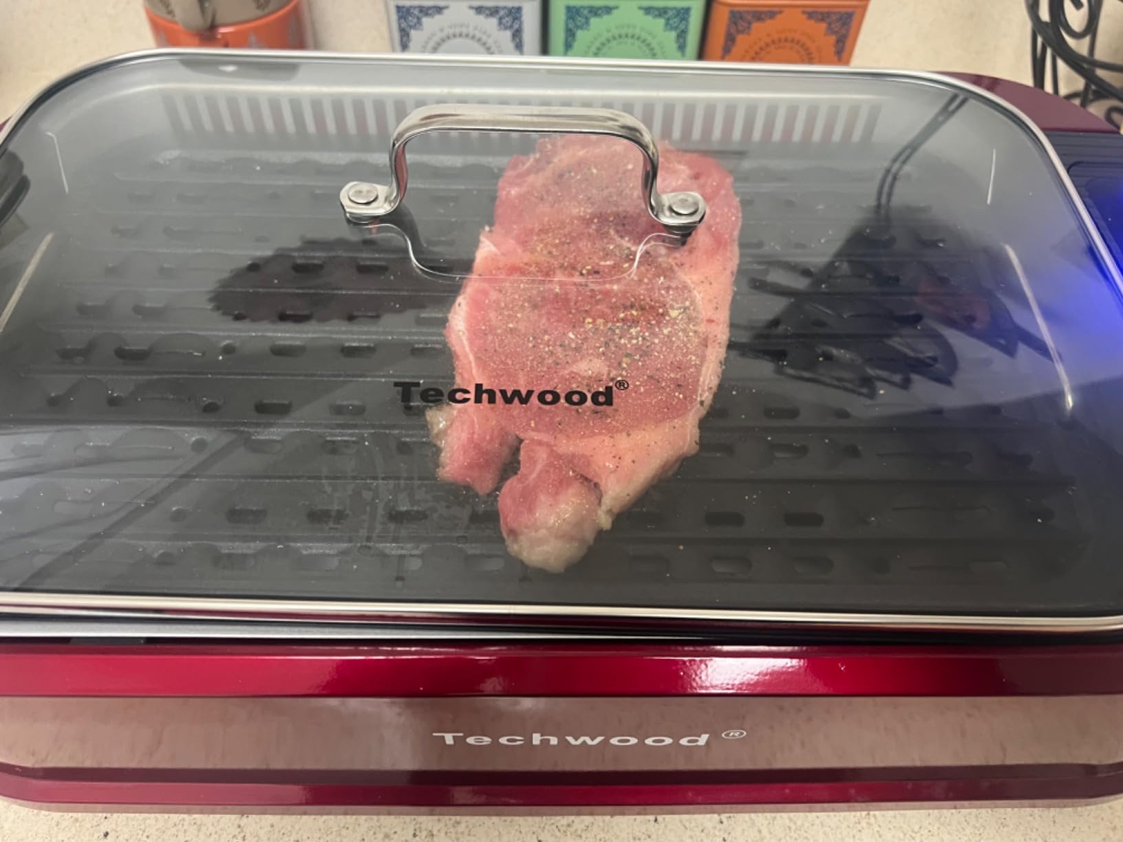 Indoor Grill, Techwood 1500W Smokeless Electric Grill with Tempered Glass Lid, Compact & Portable Non-Stick BBQ Grill with 6-Level Control, Dishwasher Safe, Black customer photo 2