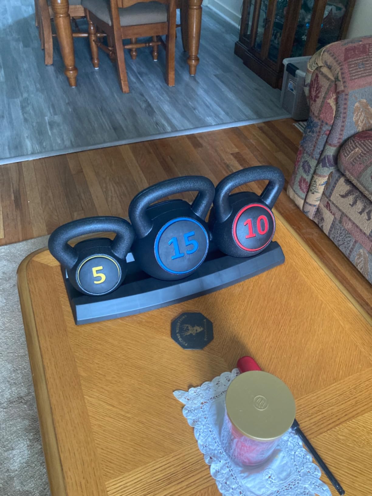 F2C 3-Piece Kettlebell Set with Storage Rack 5lb, 10lb, 15lb Weights HDPE Coated Concrete Kettlebells Core Training for Home Gym Exercise Fitness customer photo 2