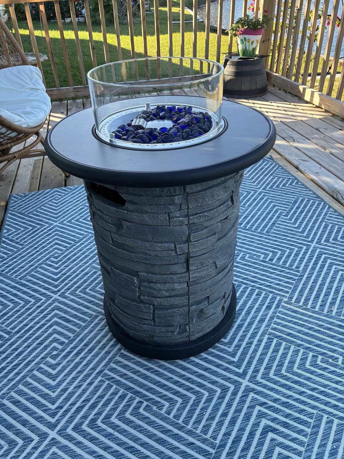 BAIDE HOME Outdoor Propane Fire Pit Table, Round Porcelain Tile Top 22