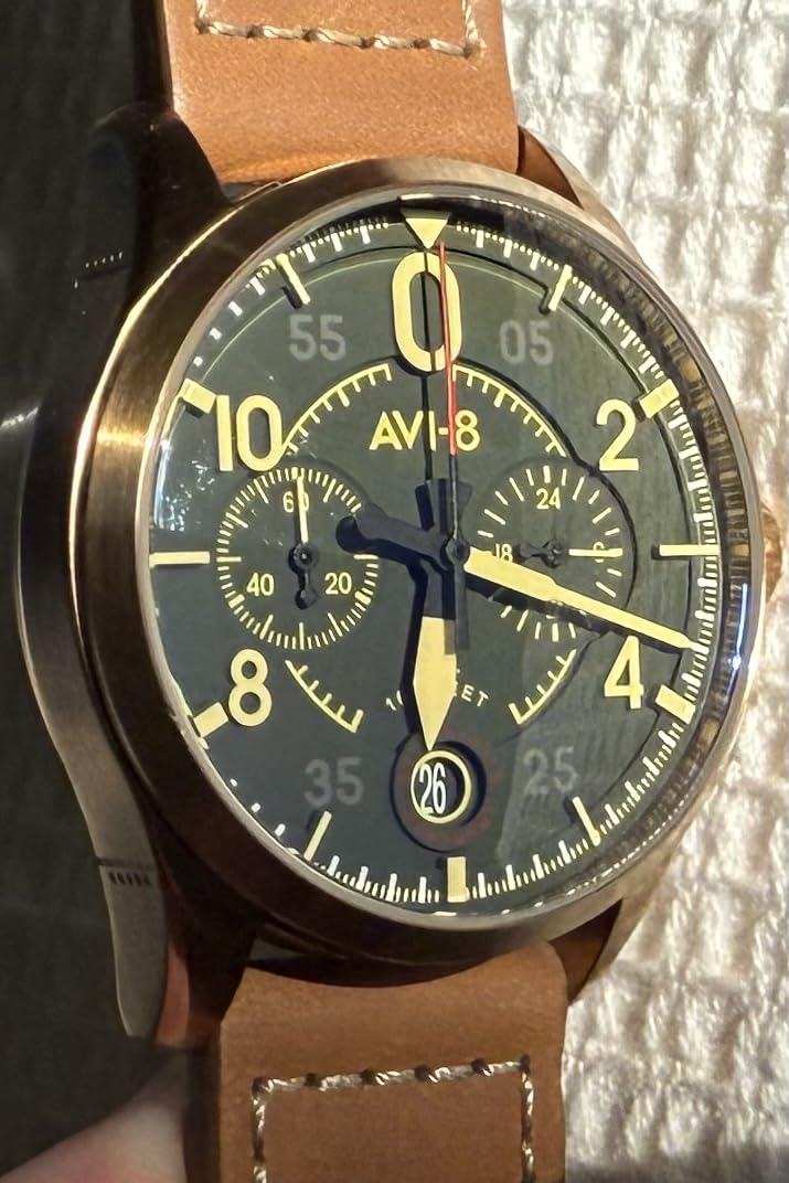AVI-8 Men's 42mm Spitfire Lock Chronograph Watch with Leather Strap AV-4089 customer photo 2