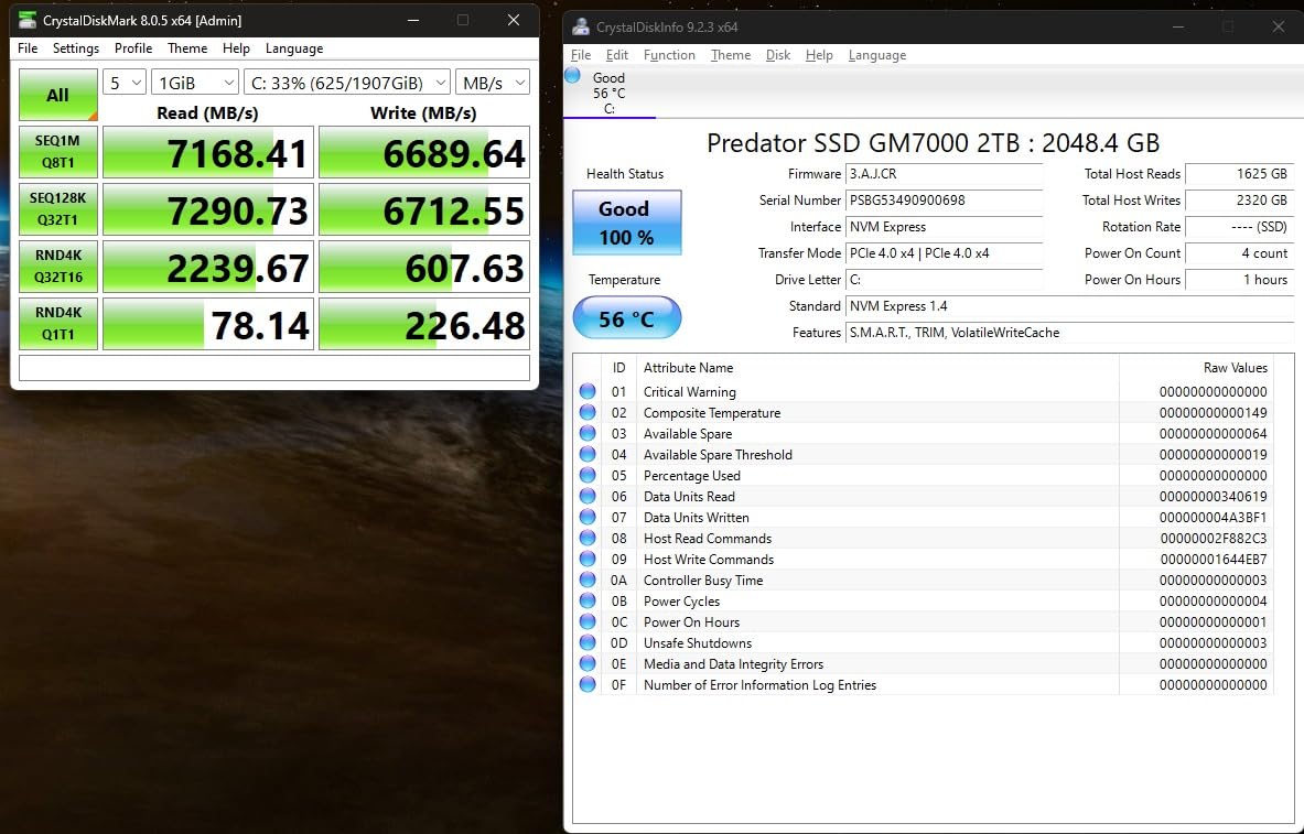 Predator M.2 SSD 2TB GM7000 with DRAM cache NVMe 1.4 2280 PCIe Gen4×4 Ultra high speed (maximum read: 7400MB/s, max write: 6700MB/s) 3D NAND TLC Internal SSD Compatible with PS5 Pro - BL.9BWWR.106 customer photo 1