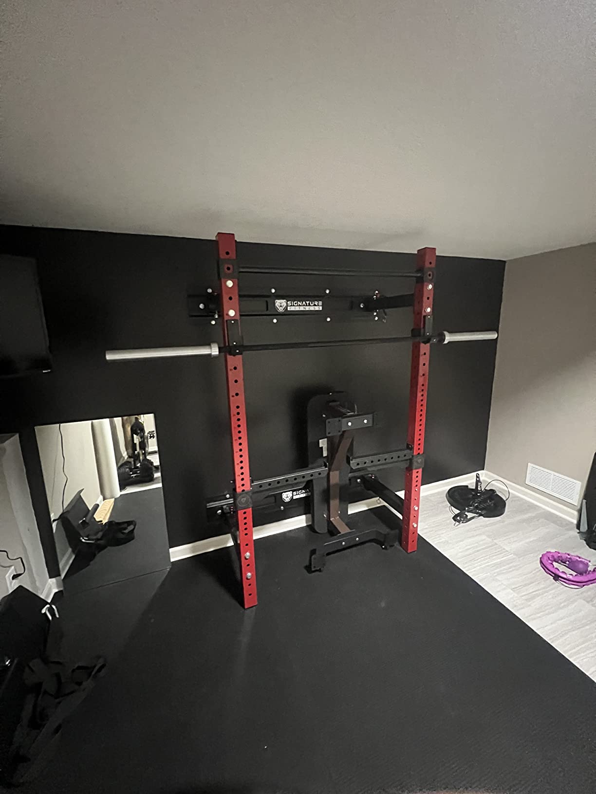 Signature Fitness Fitvids Wall Mounted Fold-in Power Cage Squat Rack with Adjustable Pull Up Bar and J Hooks - Space-Saving Home Gym,Multiple Sizes customer photo 2