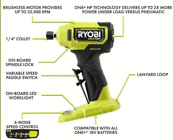 RYOBI ONEAND HP 18V BRUSHLESS Cordless Compact 1/4 in. Right Angle DIE Grinder Tool ONLY customer photo 1