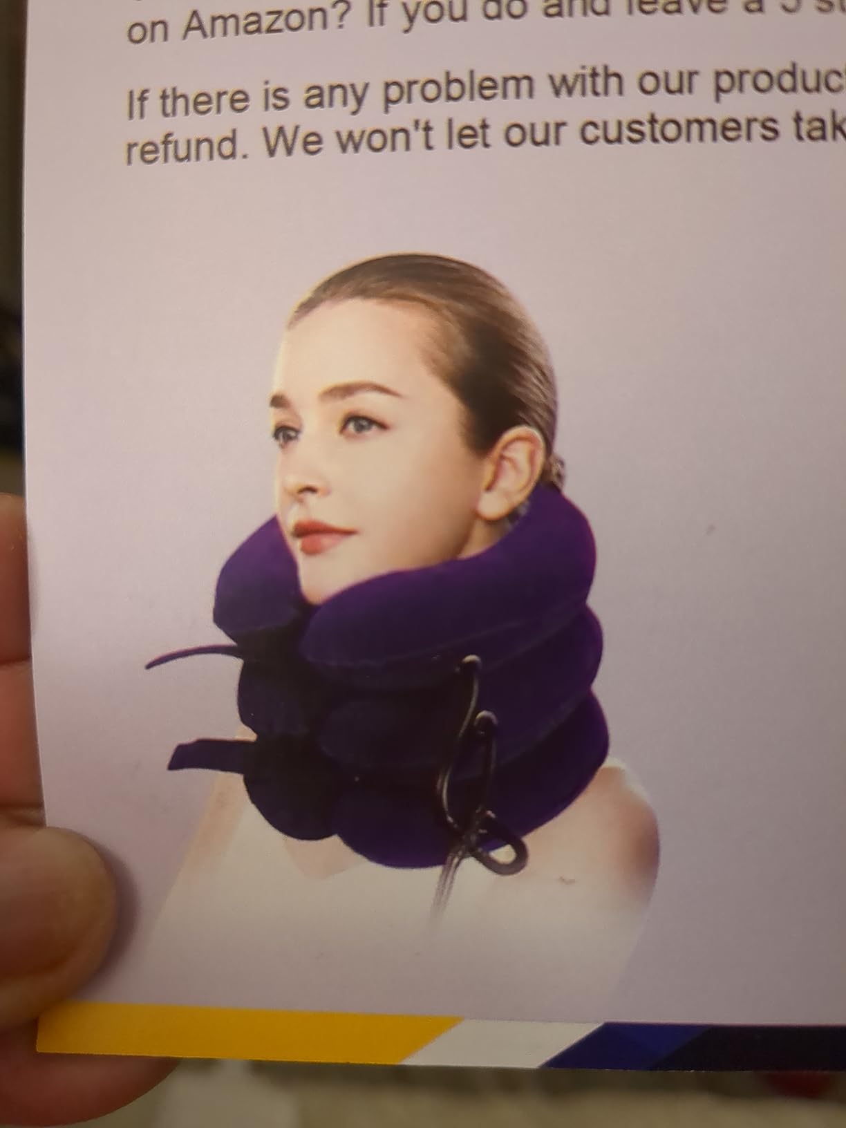 Jaximy Neck Stretcher for Neck Pain Relief, Cervical Traction Device, Neck Traction Device, Adjustable Inflatable Neck Brace & Cervical Neck Traction Device Home Use Decompression(Purple) customer photo 2