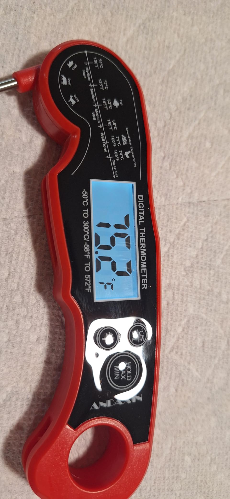 Meat Thermometer Digital for Grilling and Cooking - ANDAXIN Waterproof Ultra-Fast Instant Read Food thermometers with Backlight & Calibration for Kitchen, Deep Fry, BBQ, Grill(Red/Black), LCD customer photo 1