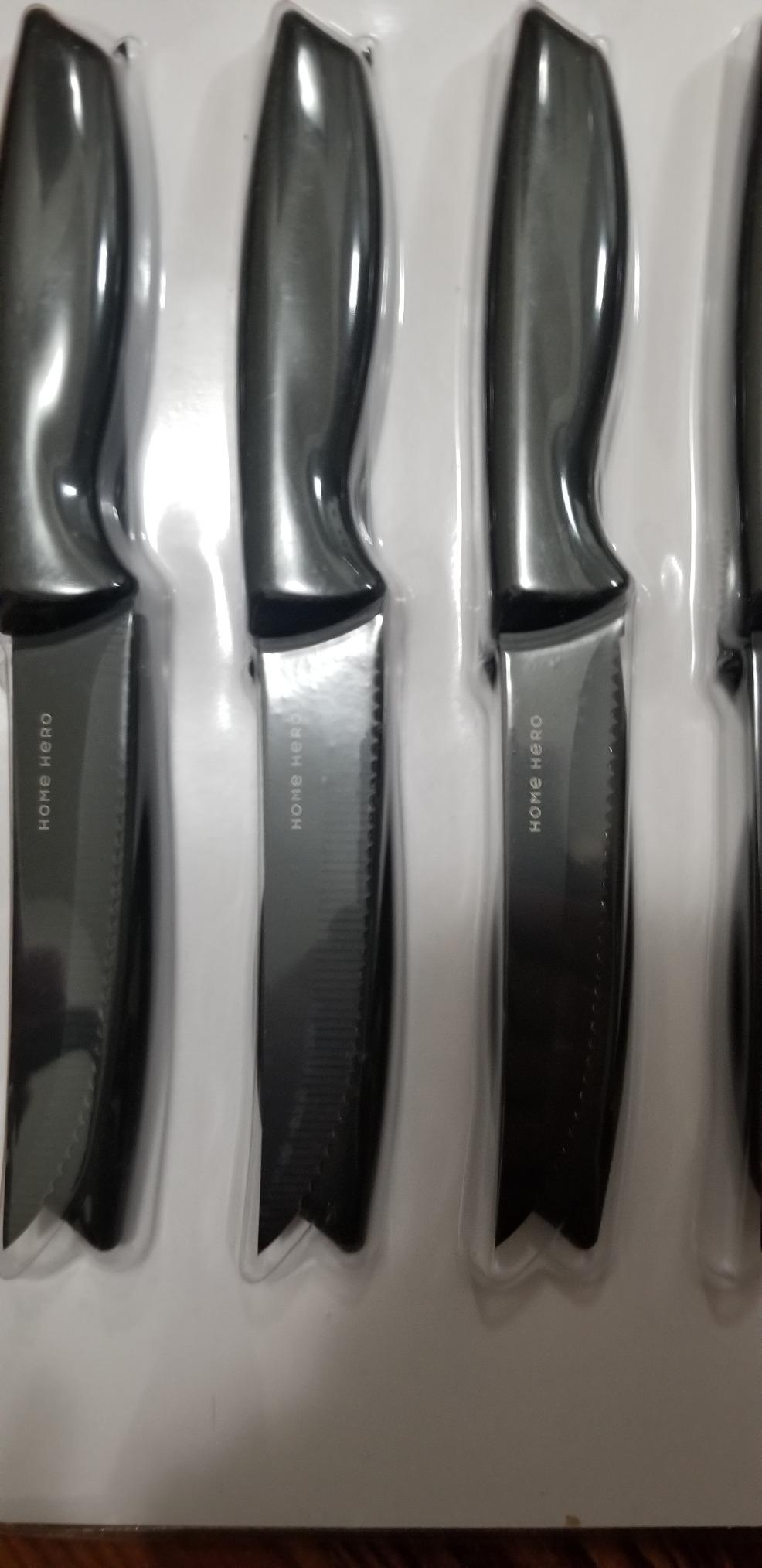 Home Hero Steak Knife Set - Nonstick Serrated Steak Knives - Stainless-Steel Kitchen Knife Set - Ergonomic TPR Handles for Precision Meat Carver - 6-Pc Set, Black customer photo 1