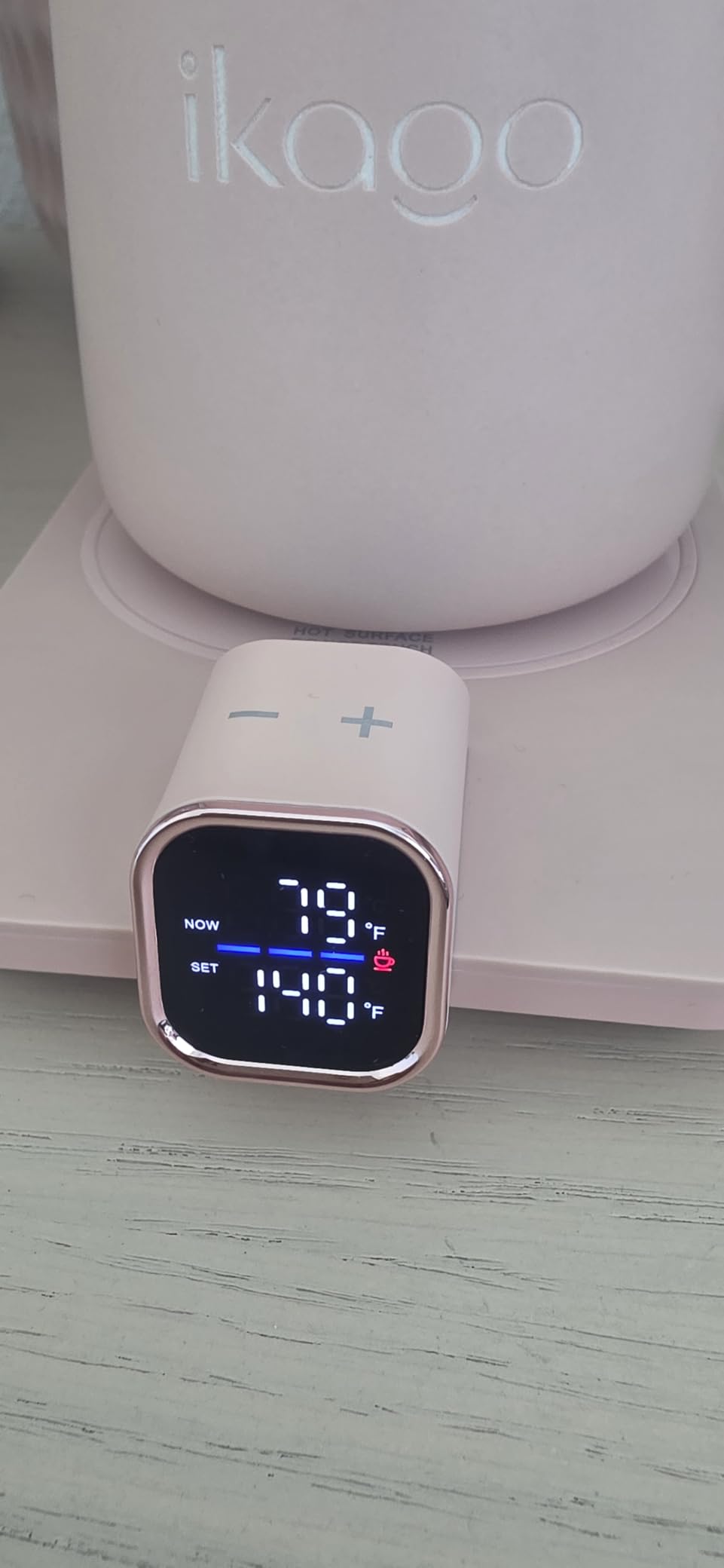 Coffee Cup Warmer & iKago Mug Set, 1℉ Precise Temp Control Mug Warmer | Auto Shut Off, Infrared Sensor, Dual Temp Display, F/C Optional, 15oz Mug with Spoon & Lid Included, Gifts for Men Women customer photo 1