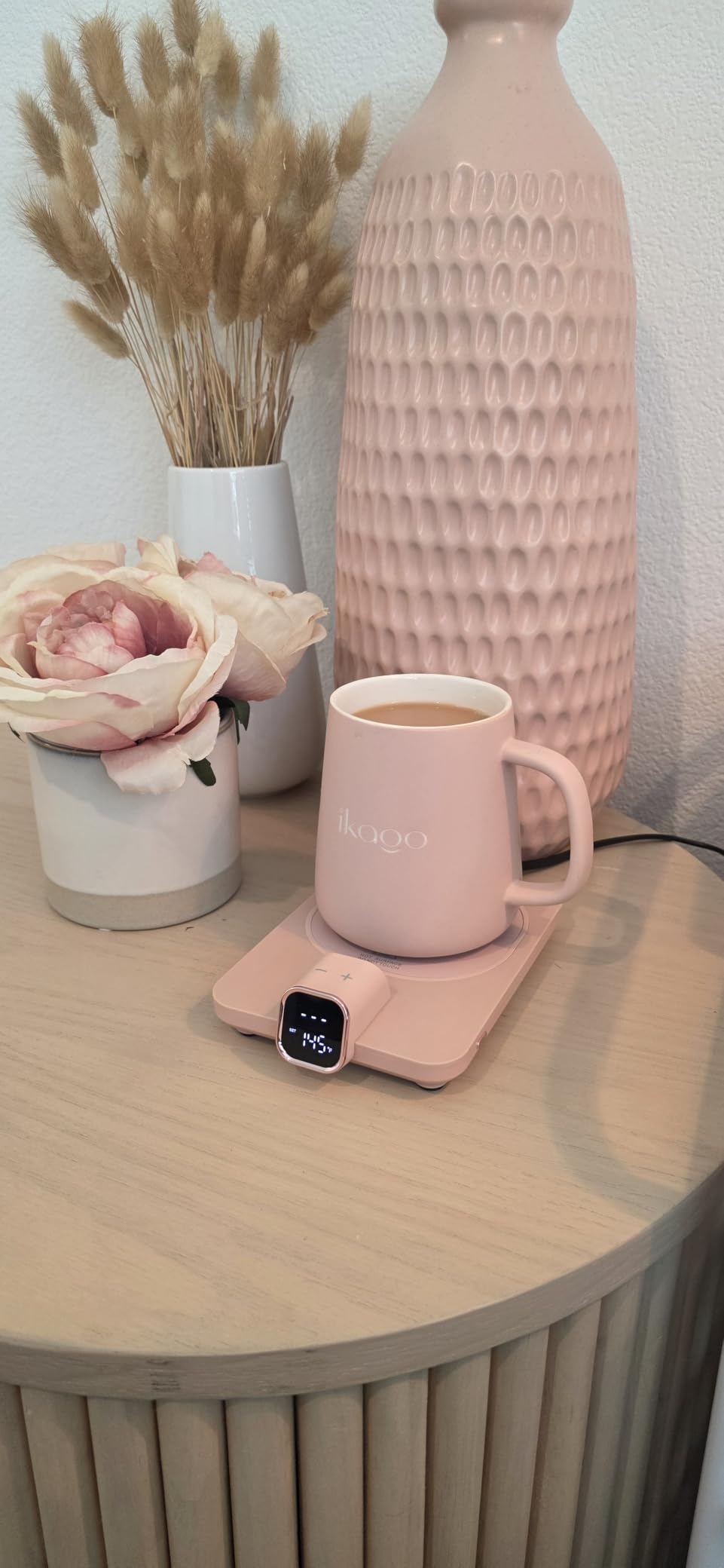 Coffee Cup Warmer & iKago Mug Set, 1℉ Precise Temp Control Mug Warmer | Auto Shut Off, Infrared Sensor, Dual Temp Display, F/C Optional, 15oz Mug with Spoon & Lid Included, Gifts for Men Women customer photo 2
