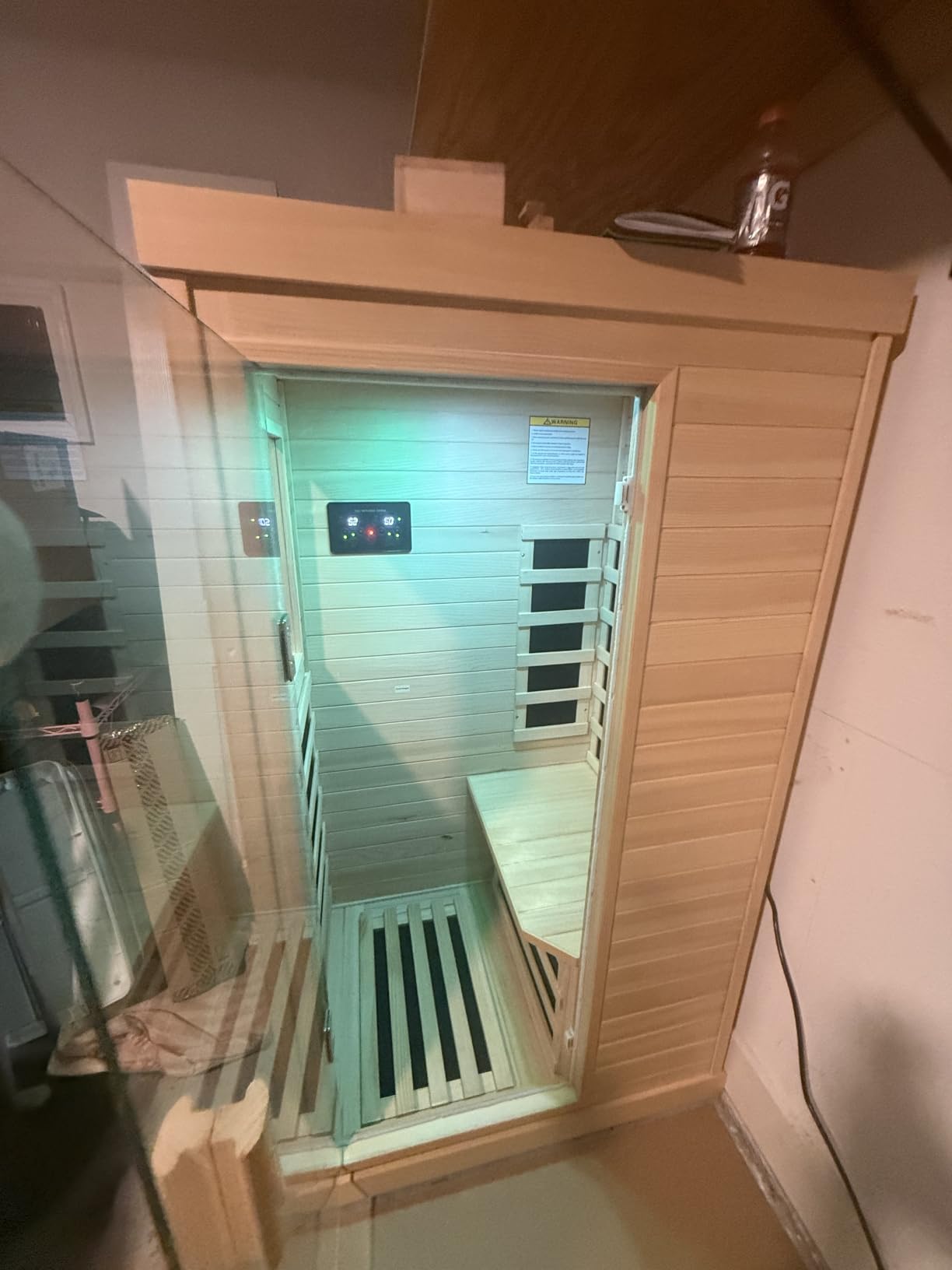 OUTEXER Far Infrared Sauna Home Sauna Spa Room Canadian Hemlock Wood 1200W | Indoor Saunas Low EMF 110V with 7 Color Light and Tempered Glass Door, Room: 35.2*27.6*61.6Inch customer photo 1