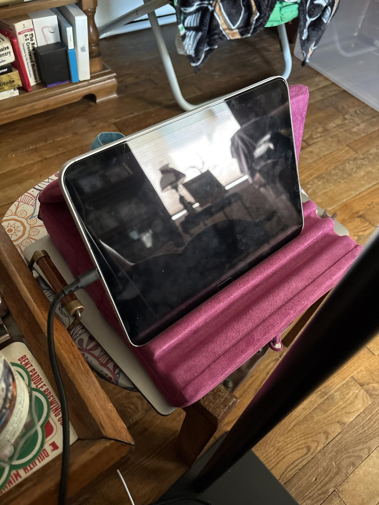 KDD Tablet Pillow Holder, Foldable iPad Stand for Lap, Bed and Desk - Tablet Soft Pad Dock with Pocket & Stylus Mount customer photo 2