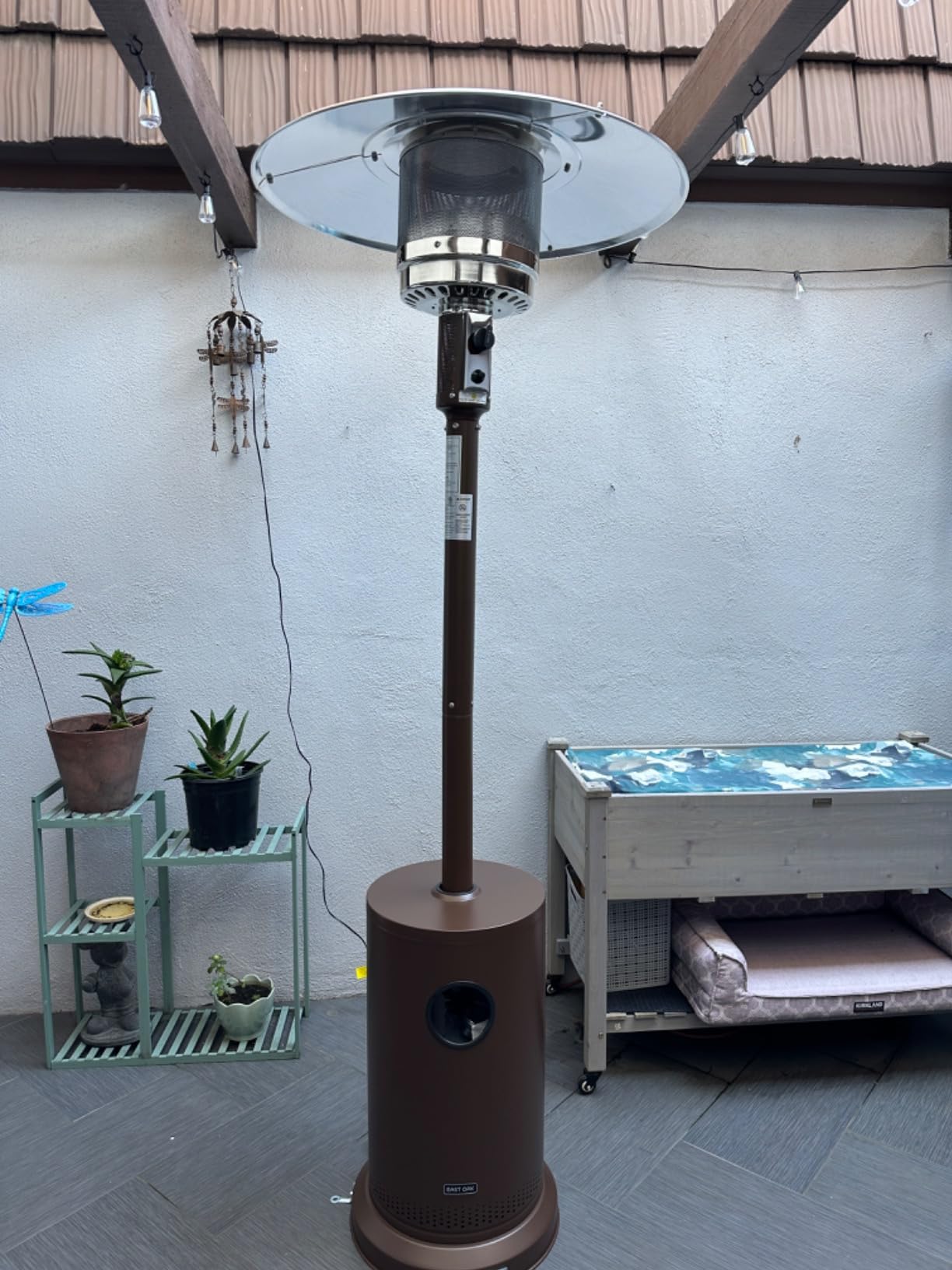 EAST OAK 50,000 BTU Patio Heater for Outdoor Use With Round Table Design, Double-Layer Stainless Steel Burner and Wheels, Outdoor Patio Heater for Home and Commercial, Bronze, 31.9