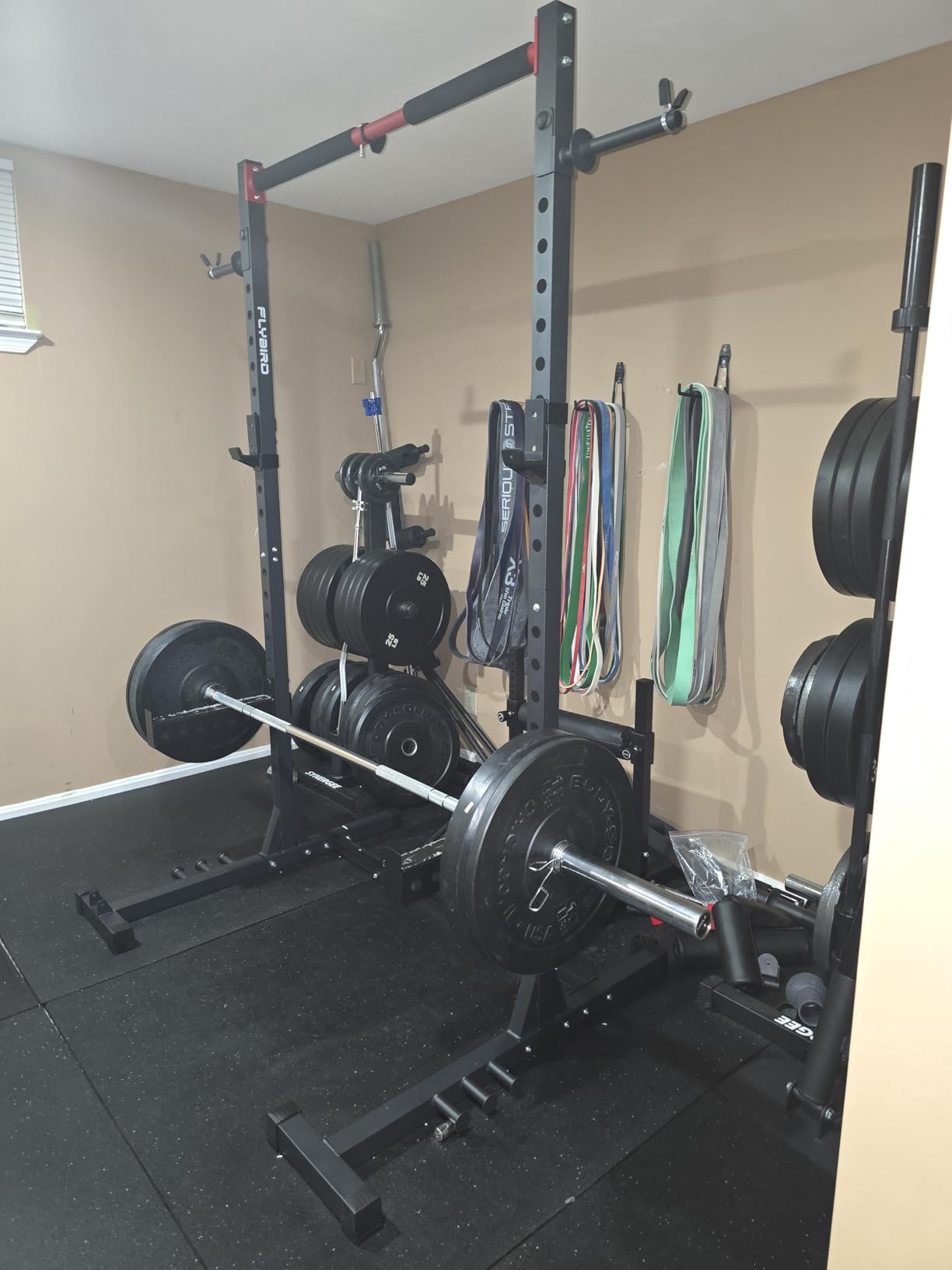 FLYBIRD SR1 Squat Rack, Adjustable Power Rack for 6FT/7FT Barbells | Squat Rack for Home Gyms with Pull-Up Bar,22 Adjustment Positions, J-Hooks and Safety Spotter Arms w/ 110/180LBS Home Package customer photo 2