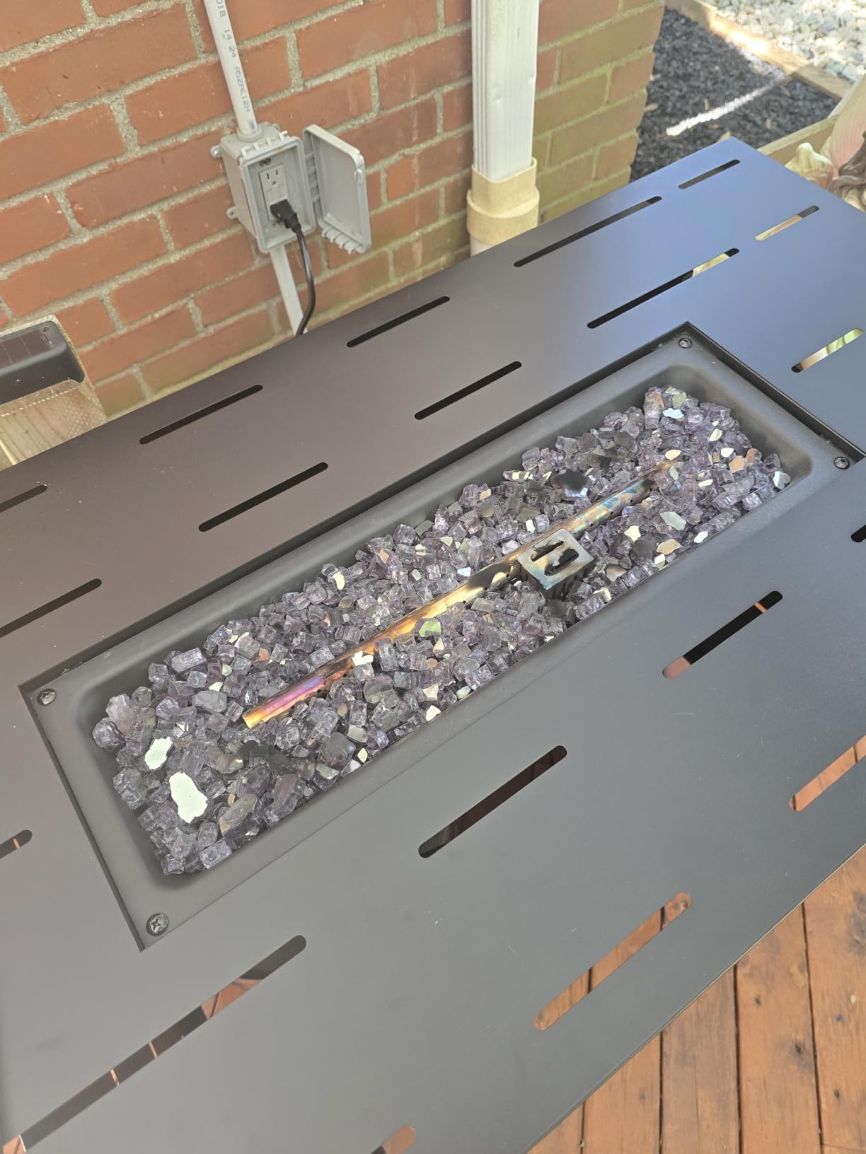 45 Inch Propane Fire Pit Table, 50,000 BTU Outdoor Gas Fire Pit for Patio & Backyard, 2-in-1 Firepit Dining Table with Glass Wind Guard, Blue Glass Rocks & Waterproof Cover customer photo 1