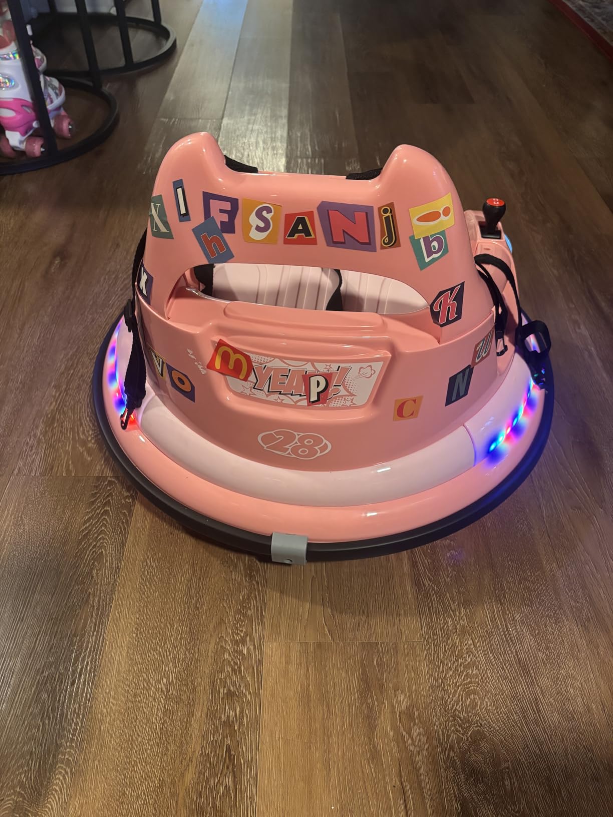 ELEMARA Bumper Car, 1.9MPH Max, 12V Electric Car for Kids W/Parent Remote, Bluetooth Ride on Toys, Ride on Car W/2-Speed, 2 Driving Mode, 360°Spin, Music,5 Lighting Mode, DIY Stickers, Blue customer photo 2