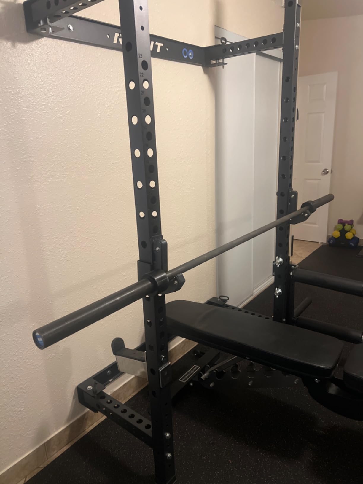 RitFit 2.36'' x 2.36'' Folding Squat Rack for Home Gym, Wall Mounted Squat Rack with Attachments - Space Saving Squat Power Rack customer photo 1