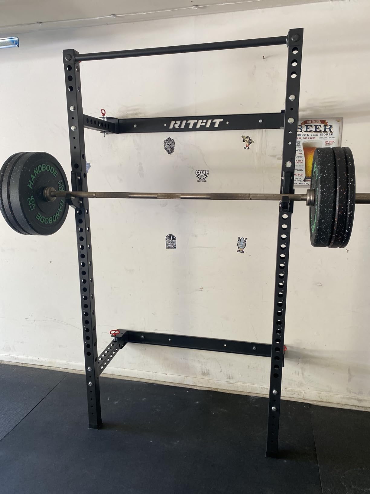 RitFit 2.36'' x 2.36'' Folding Squat Rack for Home Gym, Wall Mounted Squat Rack with Attachments - Space Saving Squat Power Rack customer photo 2