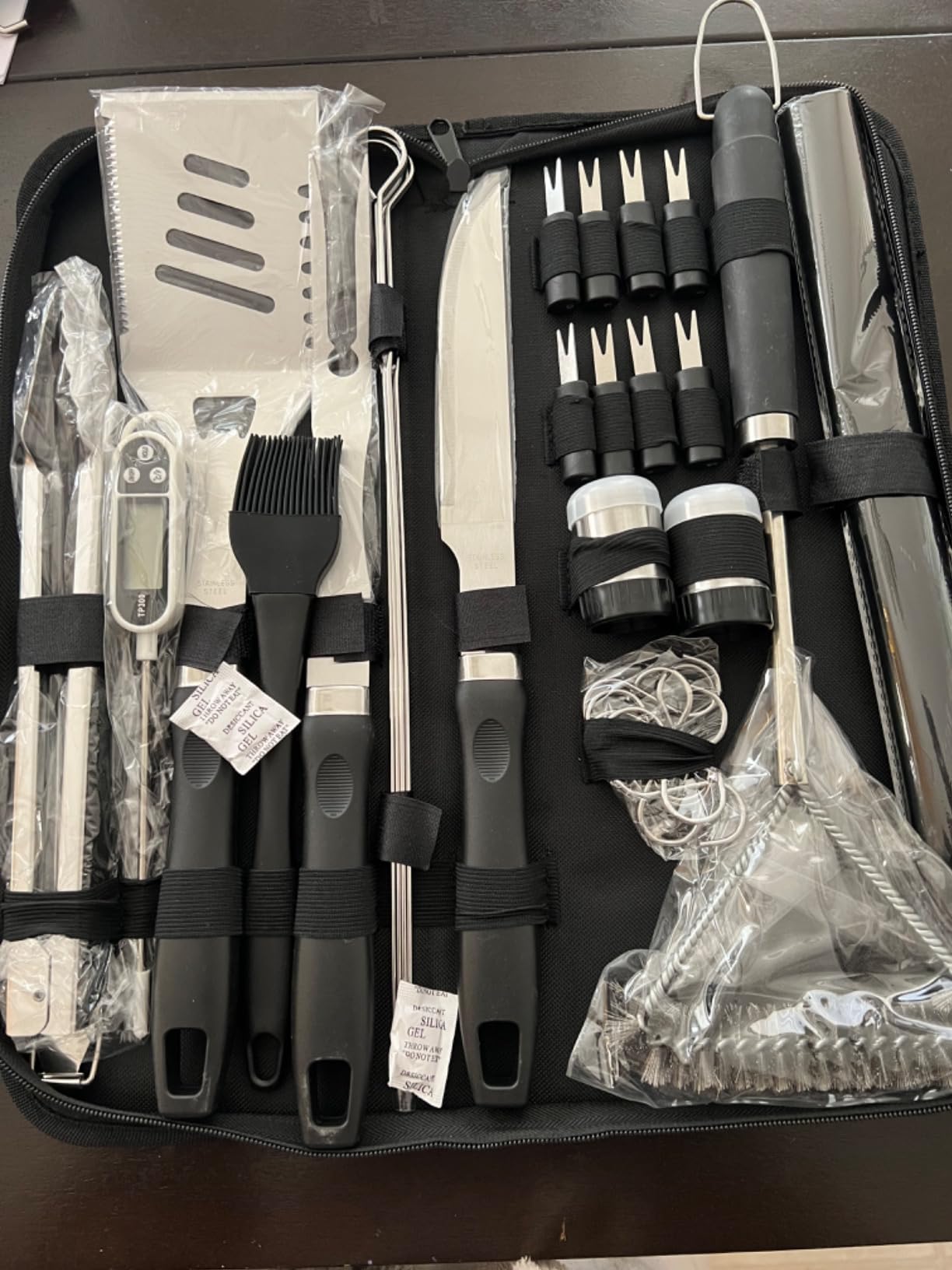 RINPIR 31pcs BBQ Grill Accessories Gifts for Men Dad, Heavy Duty Grilling Tools Gift Set for Father‘s Day, Stainless Steel BBQ Utensils Kit with Mats, Grill Brush in Carrying Bag Brown customer photo 1