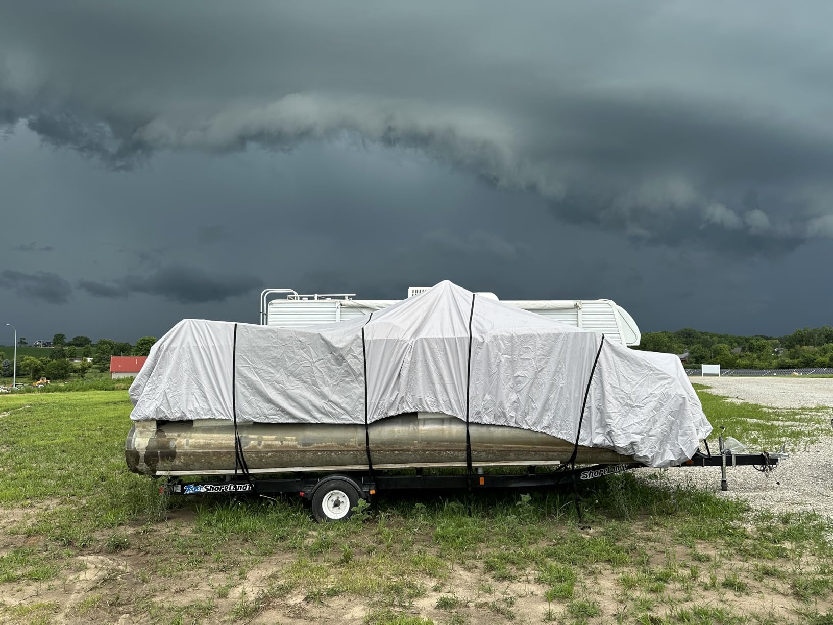 RVMasking Pontoon Boat Cover, 1400D Reinforced, Motor Cover, 21-24ft, Gray customer photo 2