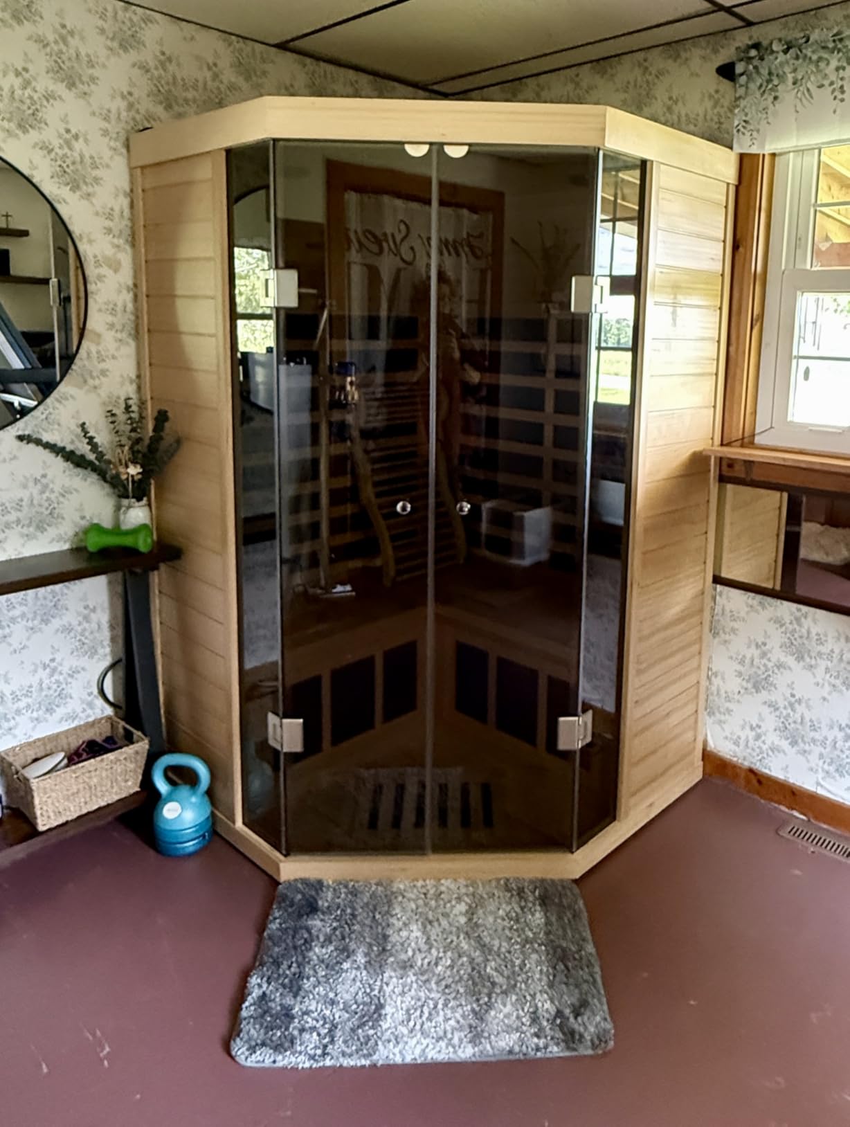 Smart Home Sauna 1 Person, 0-5mG Ultra Low Emf Far Infrared Sauna, 1420W Hemlock Wooden Personal Indoor Sauna with APP & LCD Panel Control, Chromotherapy Light, Bluetooth Speaker, Reading Light customer photo 1
