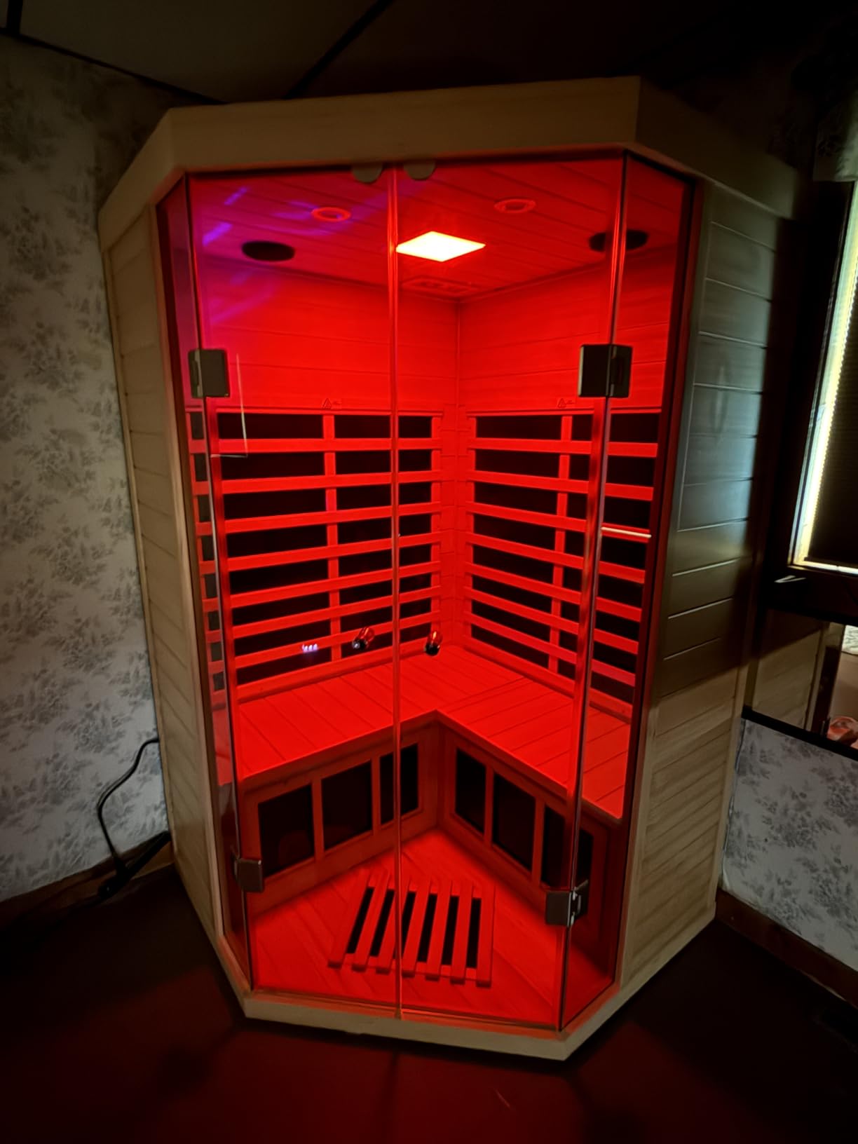 Smart Home Sauna 1 Person, 0-5mG Ultra Low Emf Far Infrared Sauna, 1420W Hemlock Wooden Personal Indoor Sauna with APP & LCD Panel Control, Chromotherapy Light, Bluetooth Speaker, Reading Light customer photo 2
