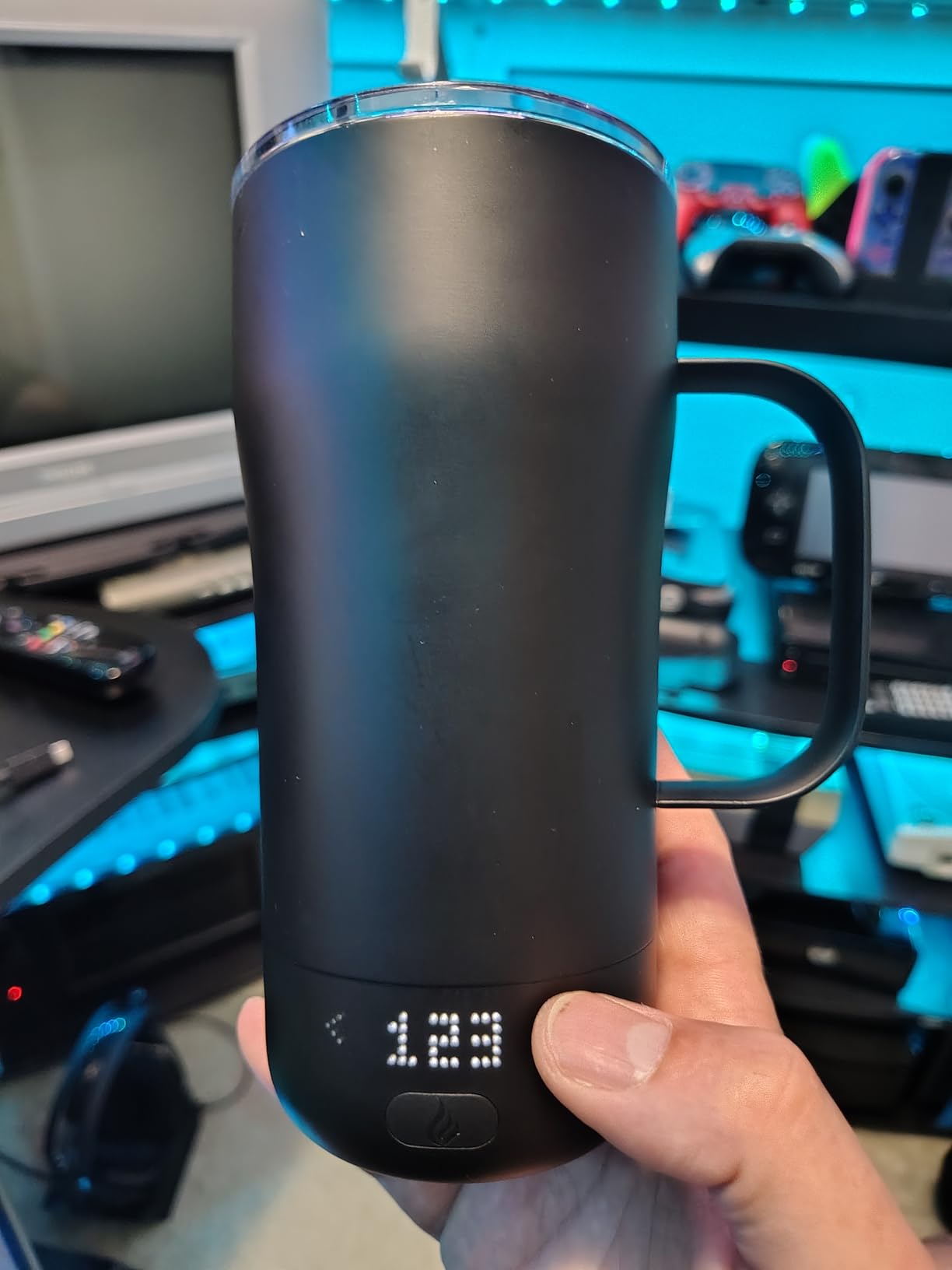 Smart Self Heating Coffee Mug 18 Oz Temperature Control Heated Coffee Mug App Controlled Warmer Mug 5-10 Hour LED Display Keep Coffee Hot All Day Fast Wireless Charger Base Lake Blue customer photo 1