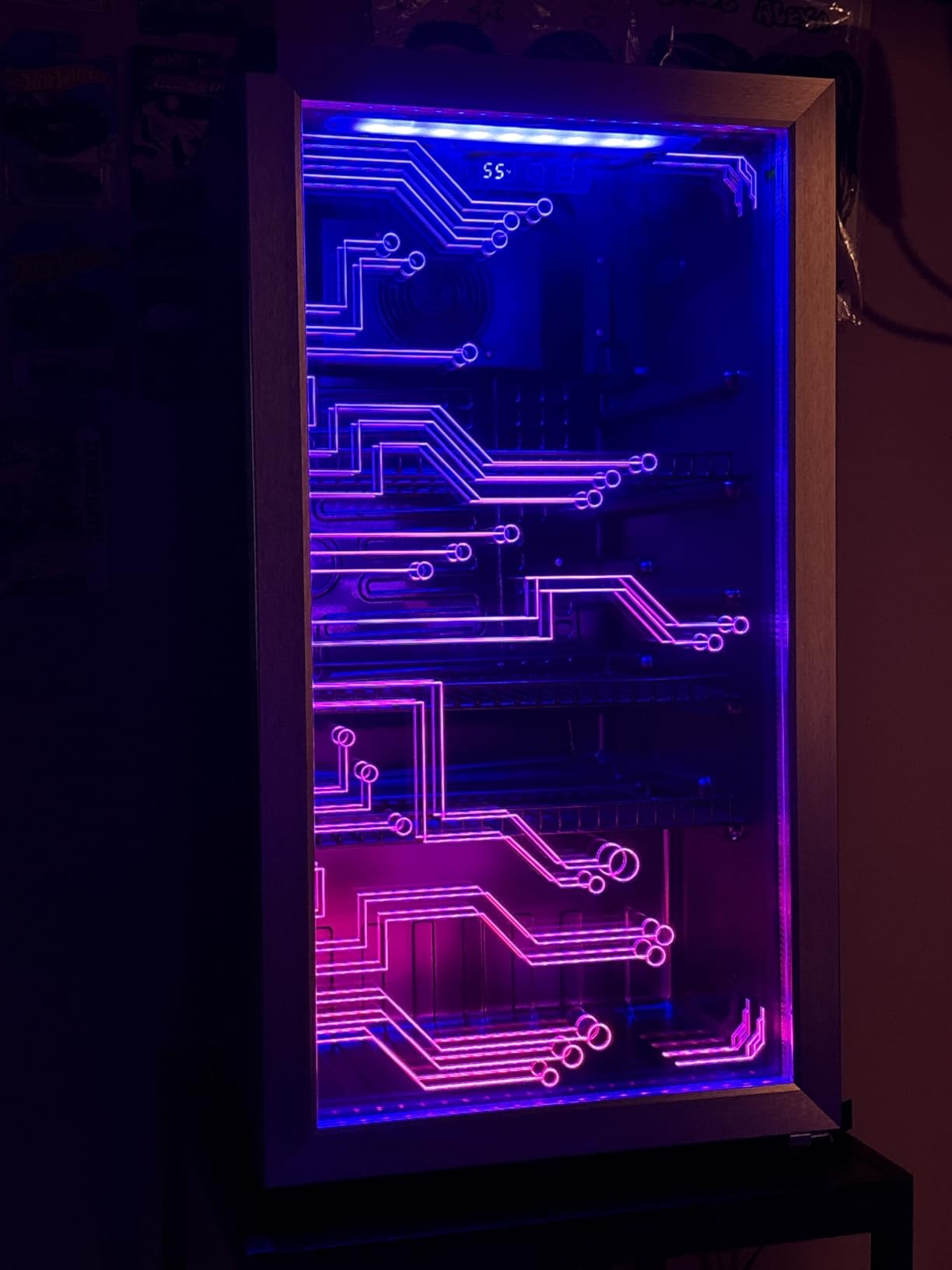 Cyberpunk Beverage Cooler, 130 Can Mini Fridge, LED Light Door, Gaming Room | Colorful LED Ambient Lighting, Freestanding for Bar & Party, Adjustable Shelves for Cans & Bottles customer photo 1