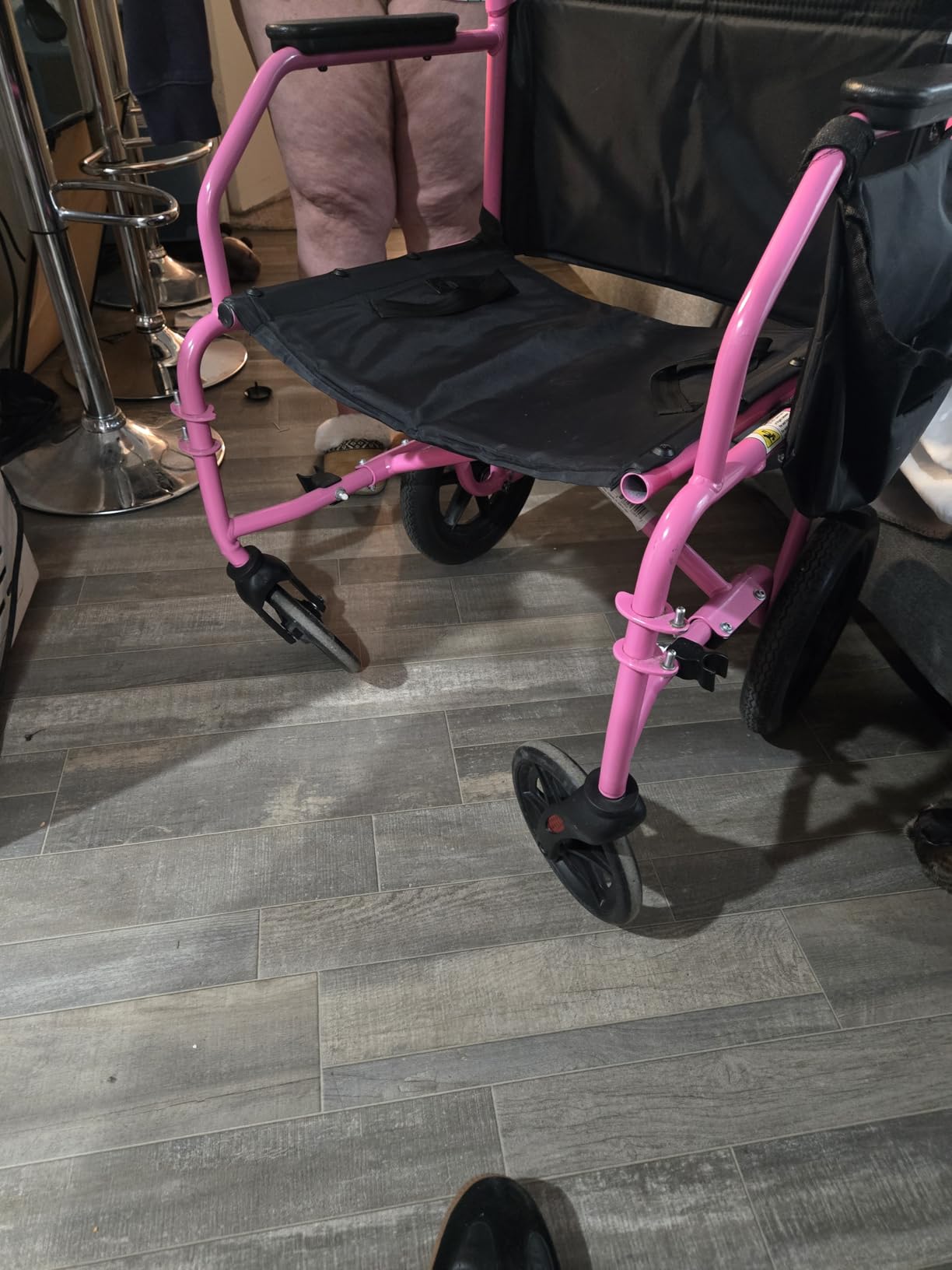 Platinum Health Hummingbird™ Ultra-Lightweight Foldable Transport Wheelchair, Handbrakes,12-Inch Rear Wheels, Extra-Wide Seat. Convenient Table-Length Padded Armrests. (Sky Blue) customer photo 2