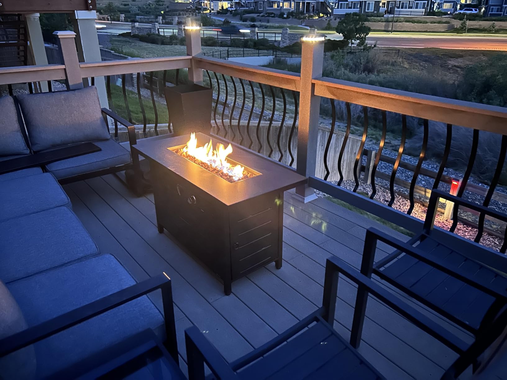 Ciays 43″ Fire Pit Table with Glass Beads & Lid, CSA-Certified Gas Fire Pit with Cup Holders, Hanging Shelf & Nylon Cover, Large Outdoor Fire Pit for Patio/Porch/Deck, 60,000 BTU Heat Output, CIFPT9B customer photo 1