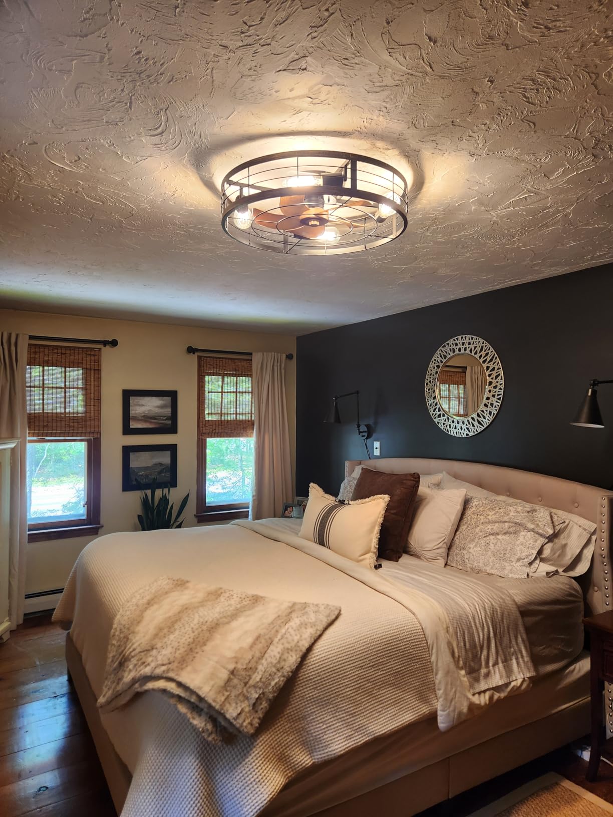 VOLISUN Caged Ceiling Fan with Light and Remote,19.7 inch Fandelier Ceiling Fan with Light Flush Mount, Farmhouse Bladeless Ceiling Fans with Lights for Kitchen,Bedroom customer photo 1