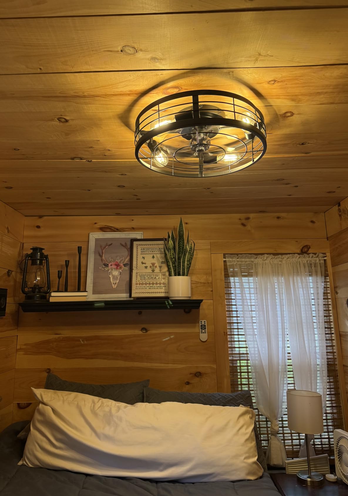 VOLISUN Caged Ceiling Fan with Light and Remote,19.7 inch Fandelier Ceiling Fan with Light Flush Mount, Farmhouse Bladeless Ceiling Fans with Lights for Kitchen,Bedroom customer photo 2