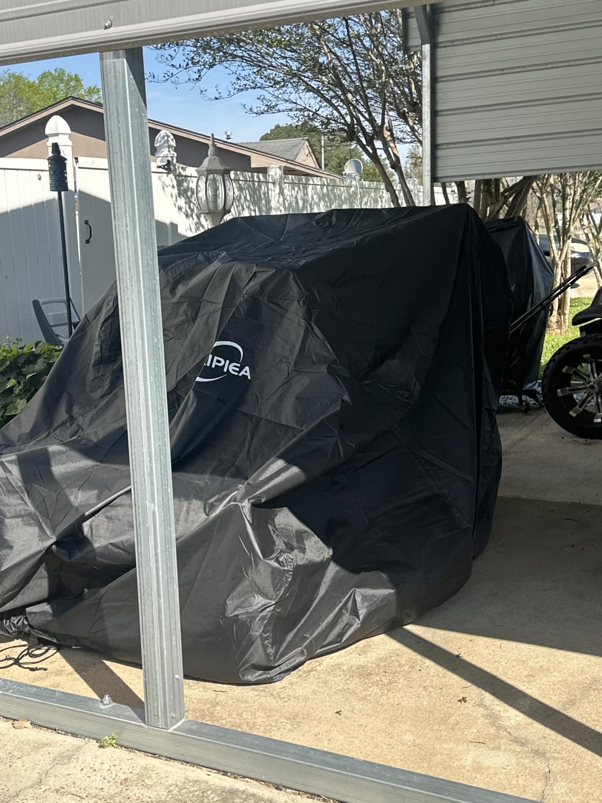 Kipiea Zero Turn Mower Cover- 600D Heavy Duty Outdoor Zero Turn Lawn Mower Cover Waterproof Universal Fit with 4 Buckles, 2 Drawstrings and Storage Bag customer photo 2