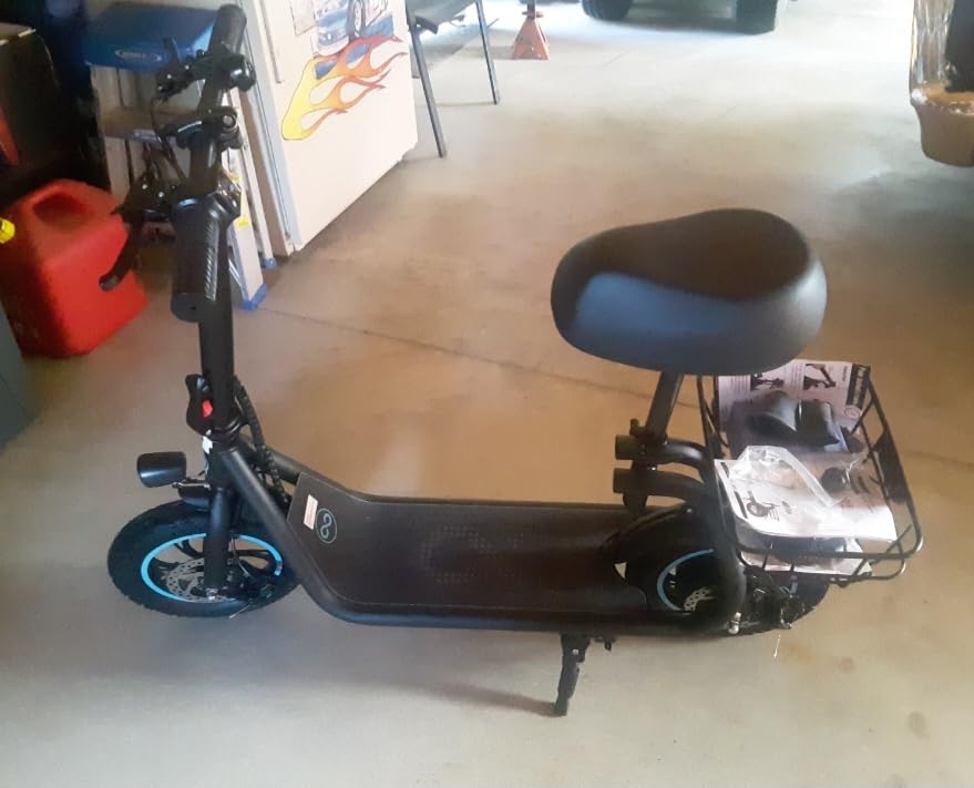 AWWSCOOTER C1 Electric Scooter with Seat & Basket for Adults, Classic Black | Foldable | 450W Motor | 9/12/16 MPH 3 Speeds | Dual Disc Brakes | Up to 20-Mile Range | UL 2272 | Phone Holder & Lock customer photo 2