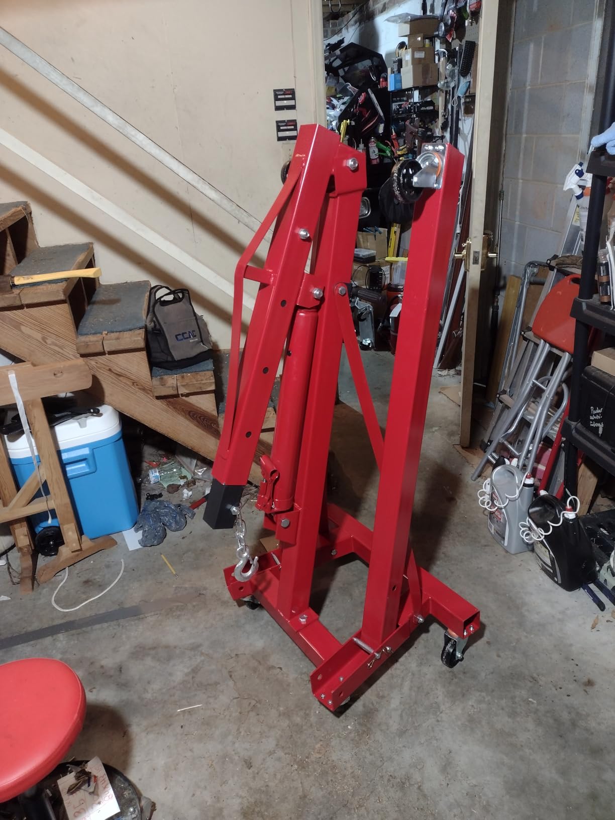 2-Ton Shop Crane, Hydraulic Folding Engine Hoist w/6 Steel Casters - Lift Car Transmissions, Boat Motors, Farm Equipment (Net Wt. 157 lbs) customer photo 1