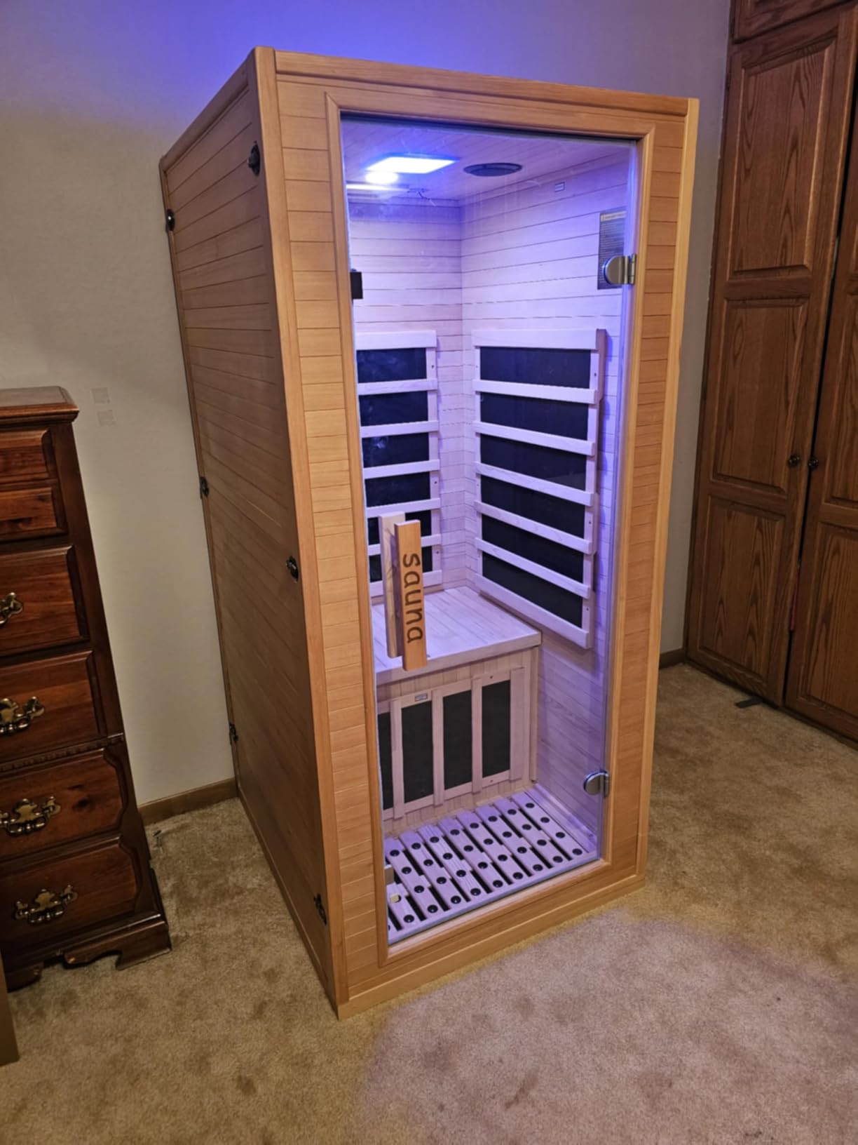 Homsido 2-Person Low EMF Far Infrared Sauna for Home,Canadian Hemlock Wood with 7-Color Therapy,Bluetooth Speakers,Chromotherapy Lights,1850W Heater,Tempered Glass Door&LCD Control Panel customer photo 2