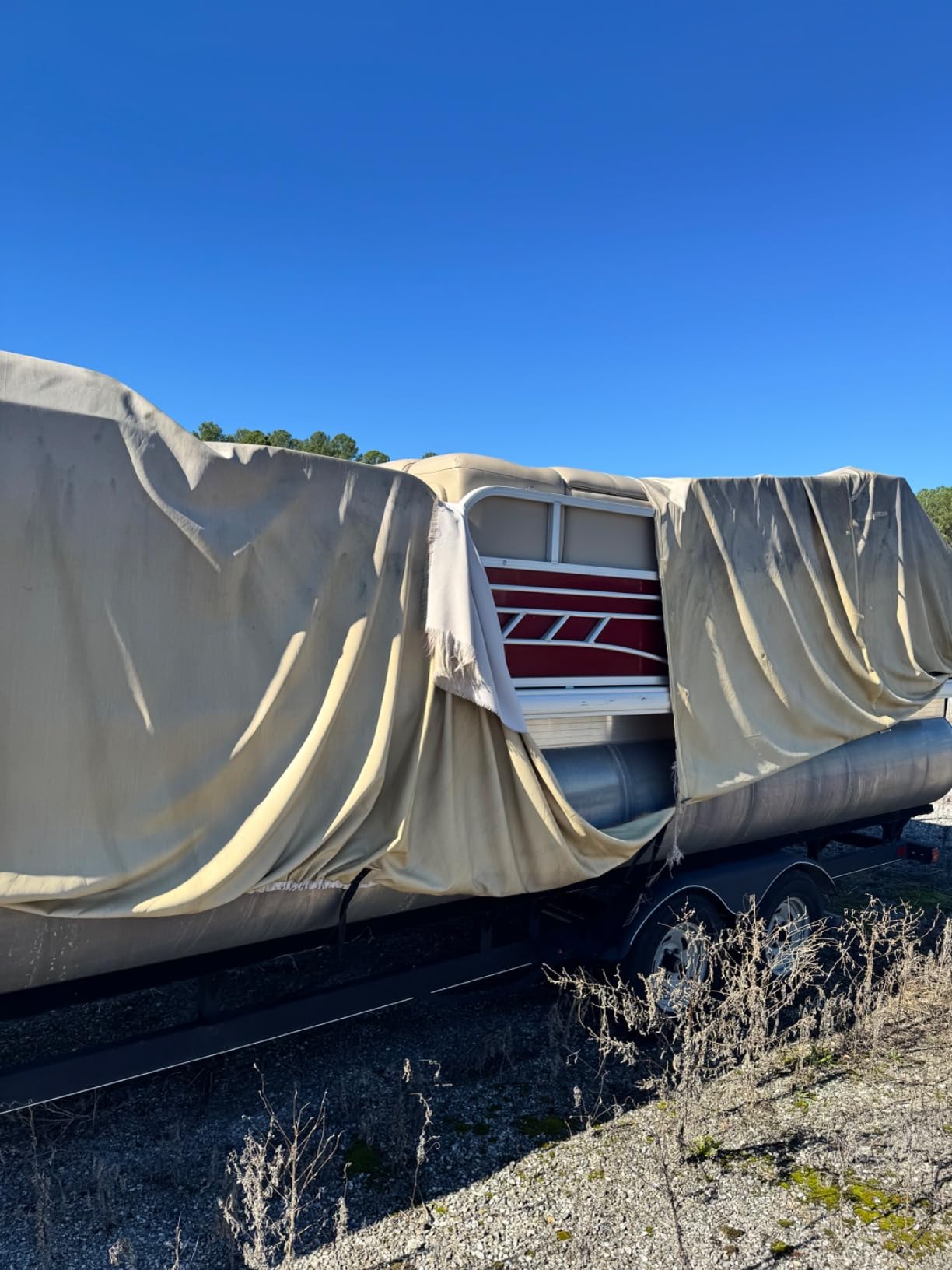 Pontoon Boat Cover 24-27 ft, 1200D Heavy Duty Waterproof Trailerable Cover for Pontoon Boats Up to 8.5 ft Beam, 18 Straps, Elastic Hem &Outboard Motor Cover, Gray customer photo 2