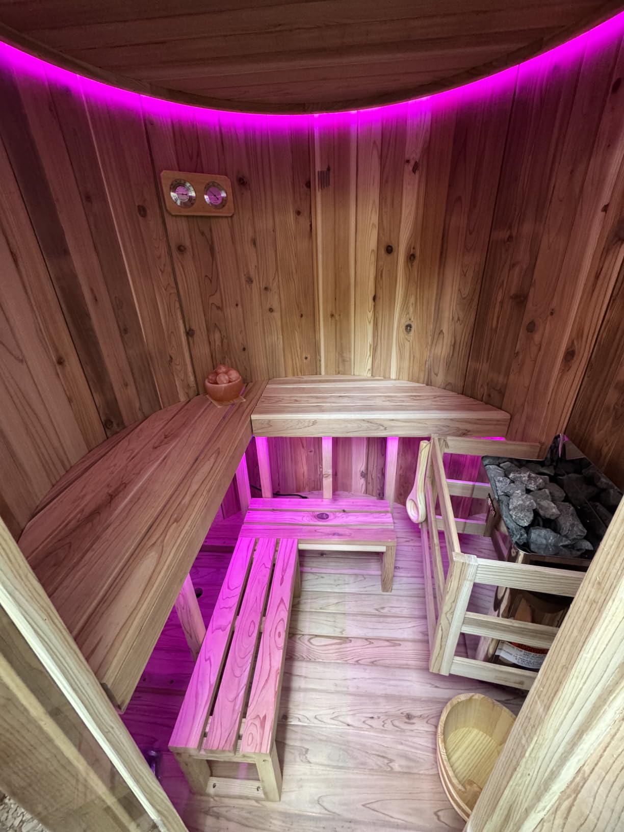 4 Person Outdoor Vertical Barrel Sauna, Cedar Wood Traditional Sauna | Premium cedar wood construction, 6KW Harvia electric heater, backyard-ready design for garden and home outdoor relaxation customer photo 1
