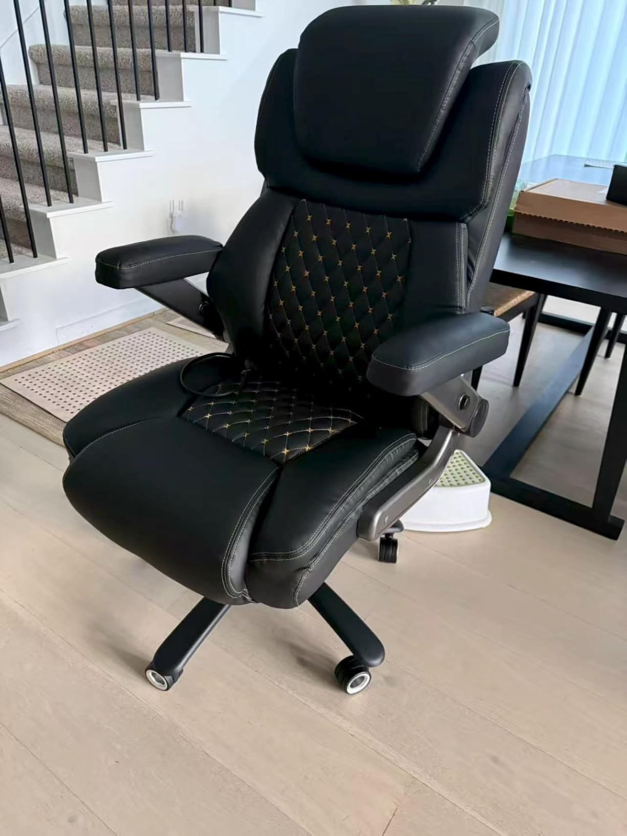 500LBS Massage Office Chair, Reclining 6 Points Vibration and Heat Desk Chair with Foot Rest, Ergonomic Executive Office Chairs, Comfy Wider & Thicker Seat, Big and Tall Gaming Chair, PU Leather Black customer photo 2