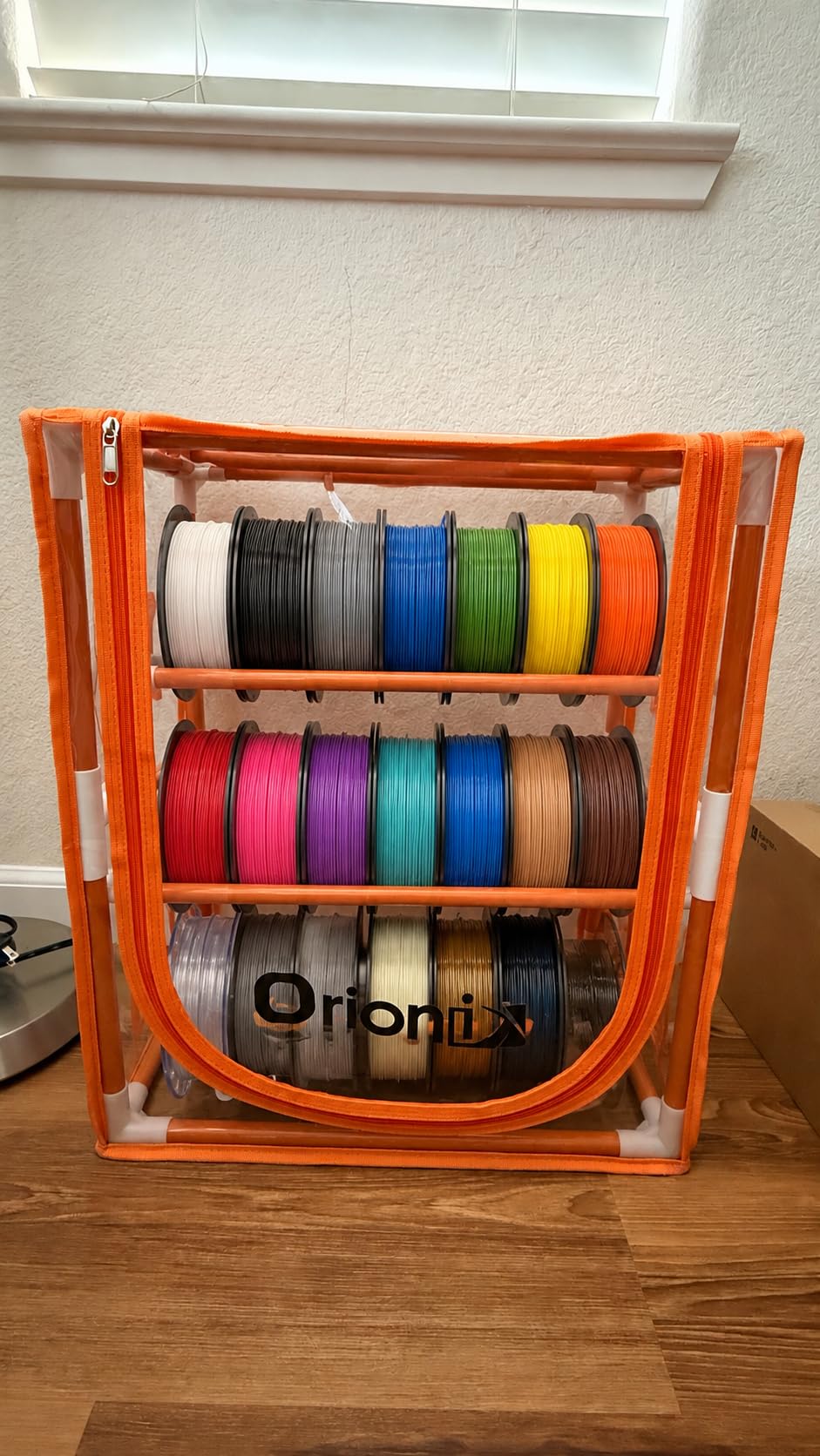 Filament Storage Box, 2 Tier 3D Printer Filament Storage Rack with Transparent Dustproof Cover, 12 Rolls 1kg, Desktop Filament Organization for Homes, Studios, and Makerspaces. (Orange) customer photo 2