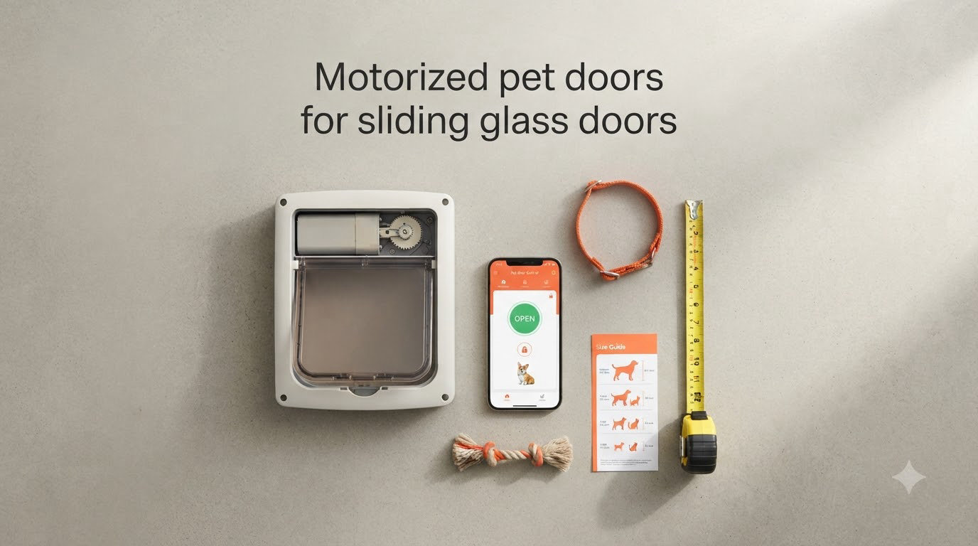 Motorized pet doors for sliding glass doors