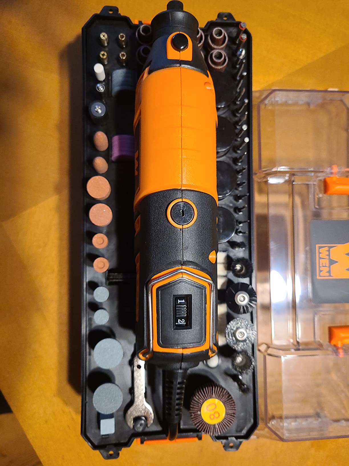 WEN 23190 1.3-Amp Variable Speed Steady-Grip Rotary Tool with 190-Piece Accessory Kit, Flex Shaft, and Carrying Case, Multicolor customer photo 2