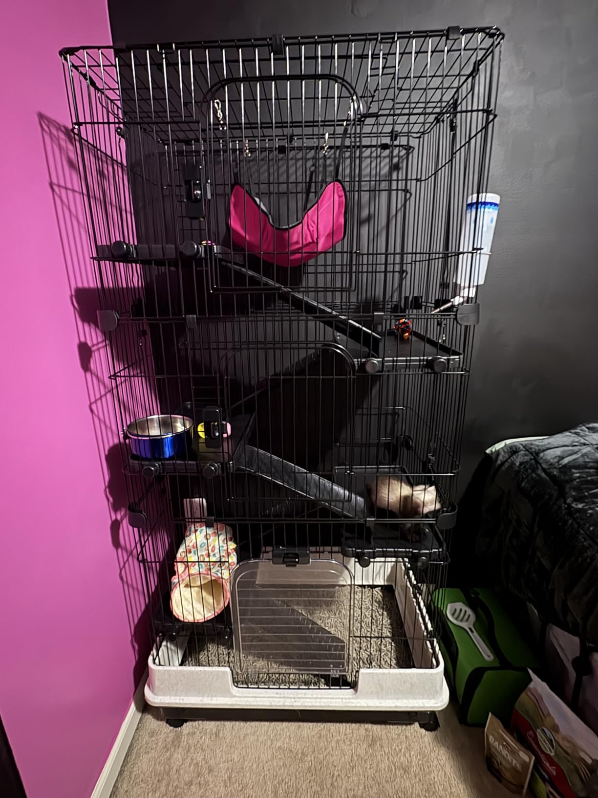 PawHut 6-Level Small Animal Cage Rabbit Hutch with Wheels, Removable Tray, Platform and Ramp for Bunny, Chinchillas, Ferret, Black customer photo 2