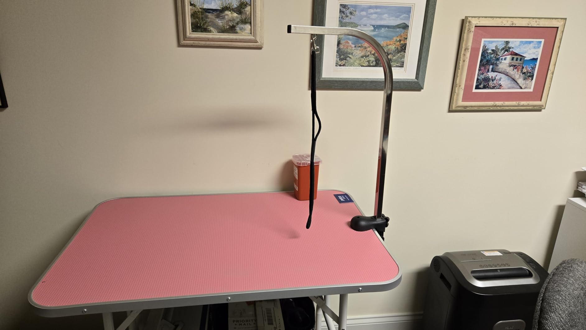 LEIBOU Pet Dog Grooming Table Foldable Grooming Table Heavy Duty Iron Frame with Arm & Noose for Dog Cat Pet Grooming (32'', Pink) customer photo 1