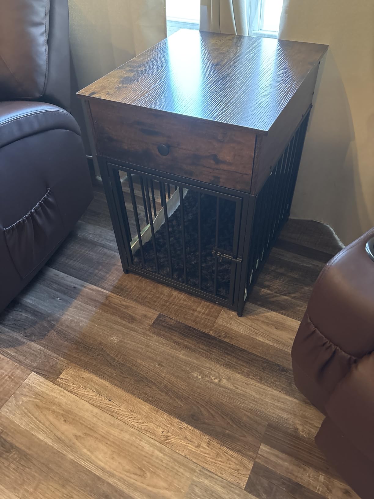 HOOBRO Dog Crate Furniture, Wooden Dog House, Decorative Dog Kennel with Drawer, Indoor Pet Crate End Table for Small Dog, Steel-Tube Puppy Cage, Chew-Proof, Rustic Brown and Black BF01GW03 customer photo 2