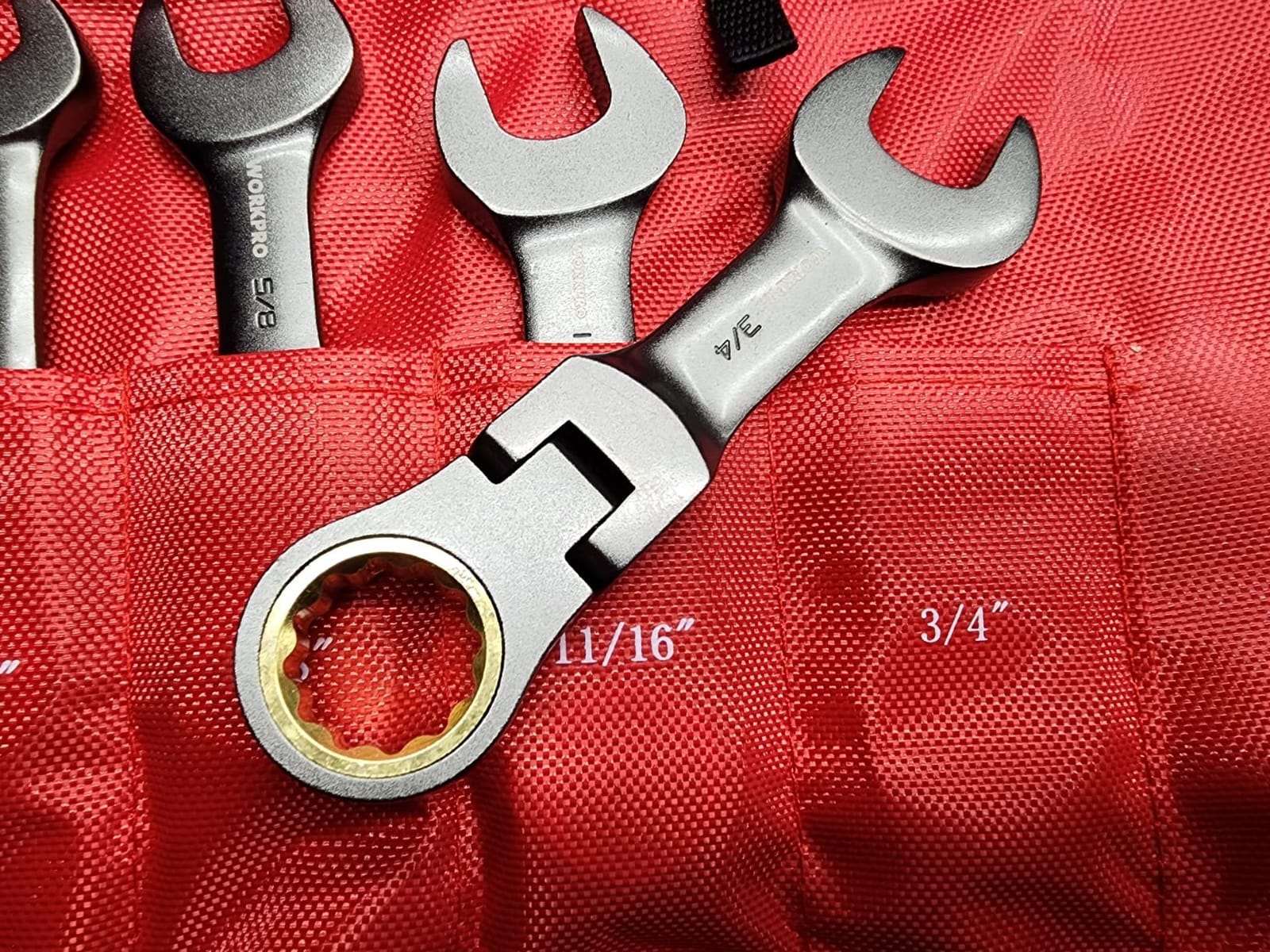 WORKPRO 8 Piece Flex Head Stubby Ratcheting Wrench Set, SAE 5/16-3/4 in customer photo 1