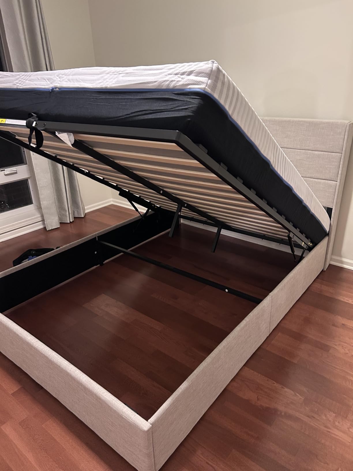 Allewie Queen Size Lift Up Hydraulic Storage Bed Frame Light Beige customer photo 1