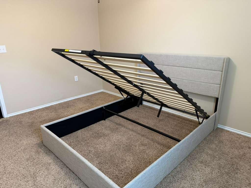 Allewie Queen Size Lift Up Hydraulic Storage Bed Frame Light Beige customer photo 2