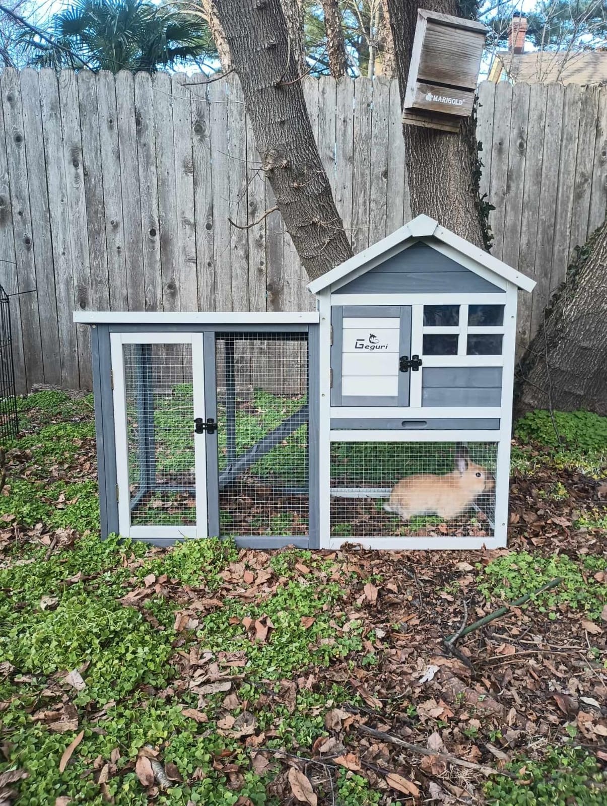 GEGURI Wooden Rabbit Hutch, Indoor Outdoor Chicken Coop Bunny Cage with Waterproof Roof customer photo 2