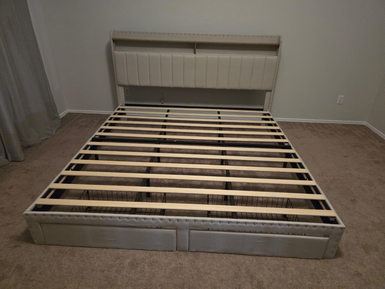 EnHomee Queen Bed Frame with 2 Drawers & 2-Tier Storage Headboard Shelf customer photo 2