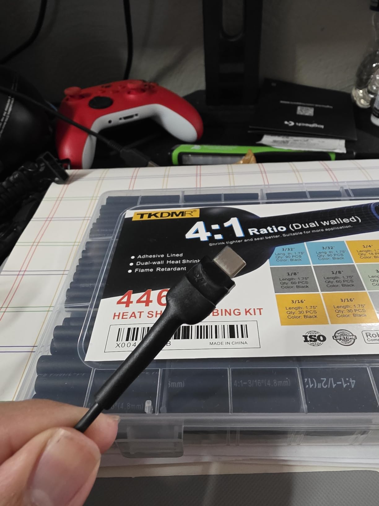 TKDMR 446 Pcs Heat Shrink Tubing Kit - 4:1 Ratio Adhesive Lined, Marine Grade Shrink Wrap - Industrial Heat Shrink Tubing,Black customer photo 1
